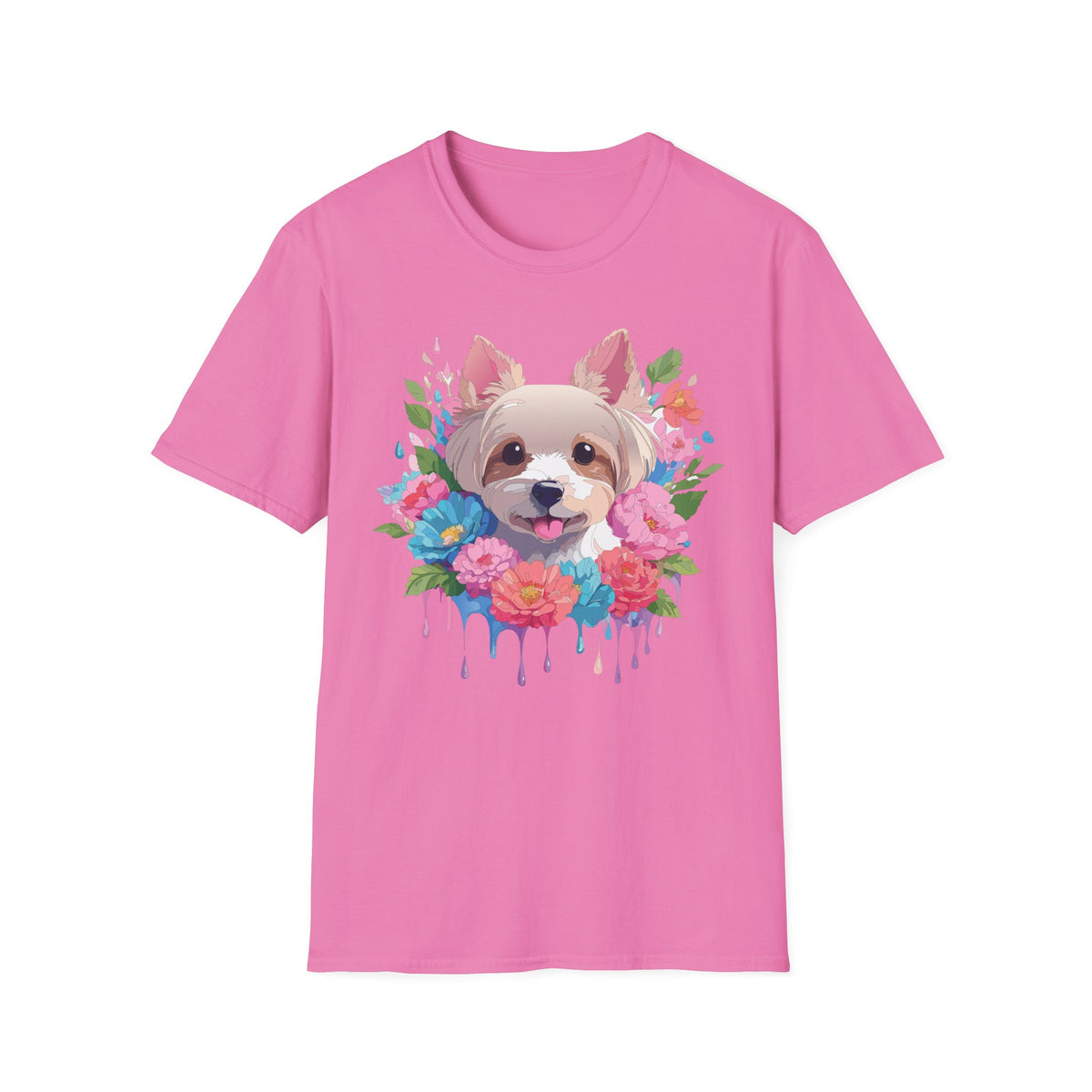 Watercolor Yorkie Face T-Shirt | Floral Paw Print Dog Tee