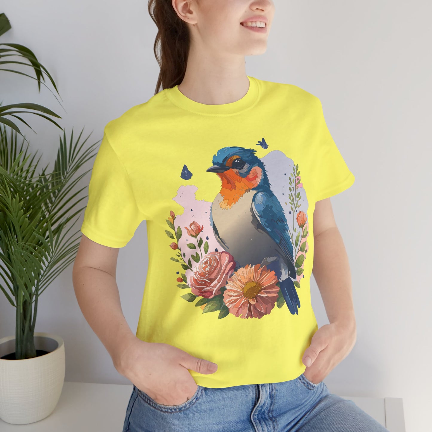 Floral Bird Tee, Animal Shirt, Bird Shirt, Floral Tee, Flower T-shirt, T-Shirt with Animal
