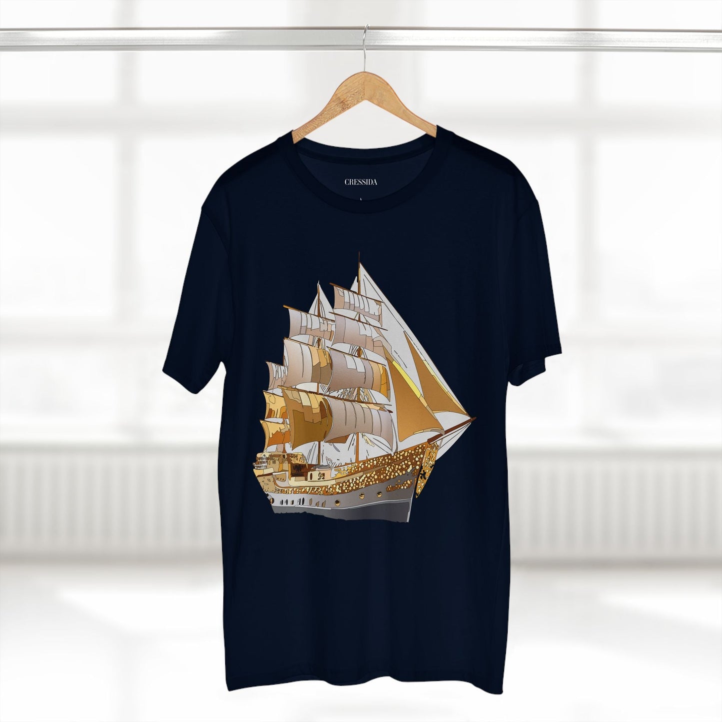 Ship Graphic Unisex 100 Cotton T-Shirt with Gold Frigate Art Design 21