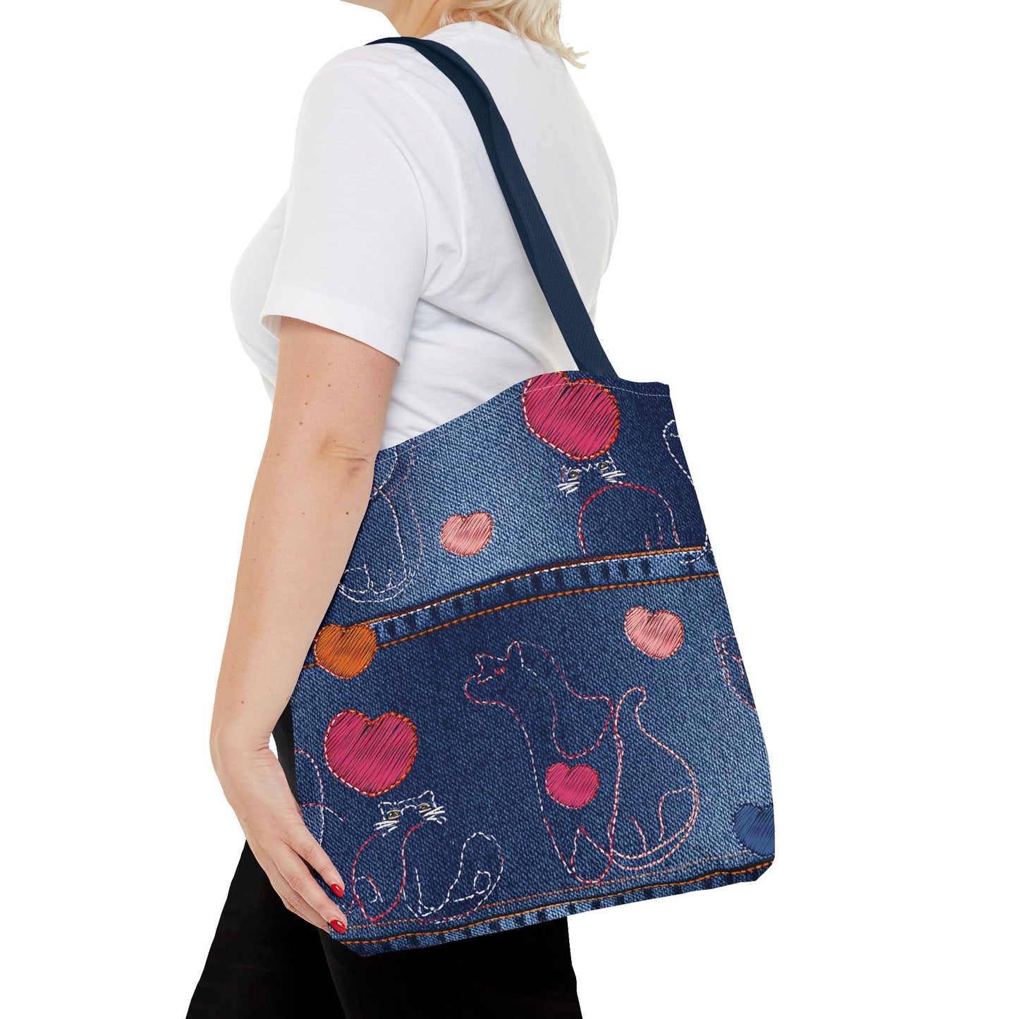 Love Day Graphic Design Denim Fabric Imitation Print Unisex Canvas Bag POLY 3 Sizes Tote Bag 201-18
