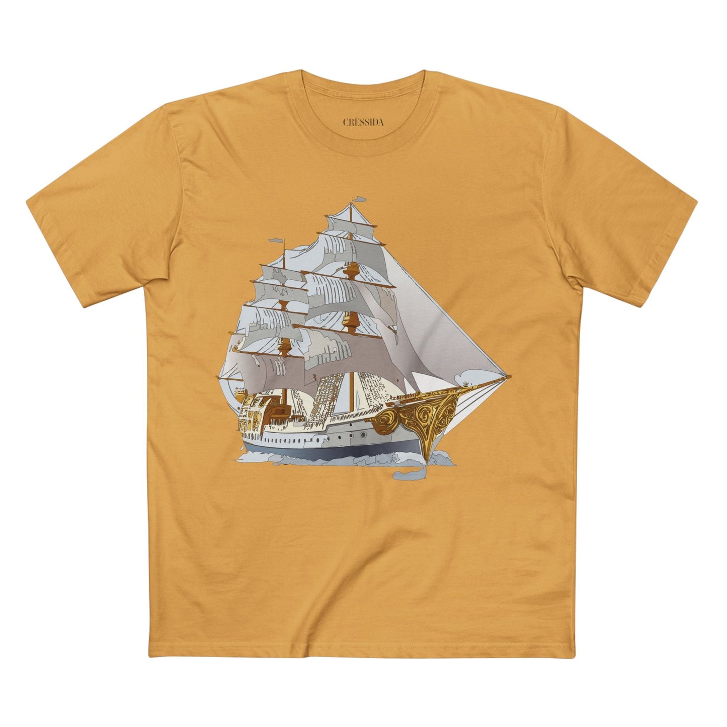 Ship Graphic Unisex 100 Cotton T-Shirt with Gold Frigate Art Design 8