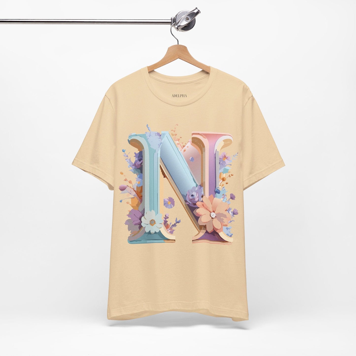 Letter N Shirt Unisex Graphic Tee Adelpha Vintage Inspired Artwork Short Sleeve Premium Cotton