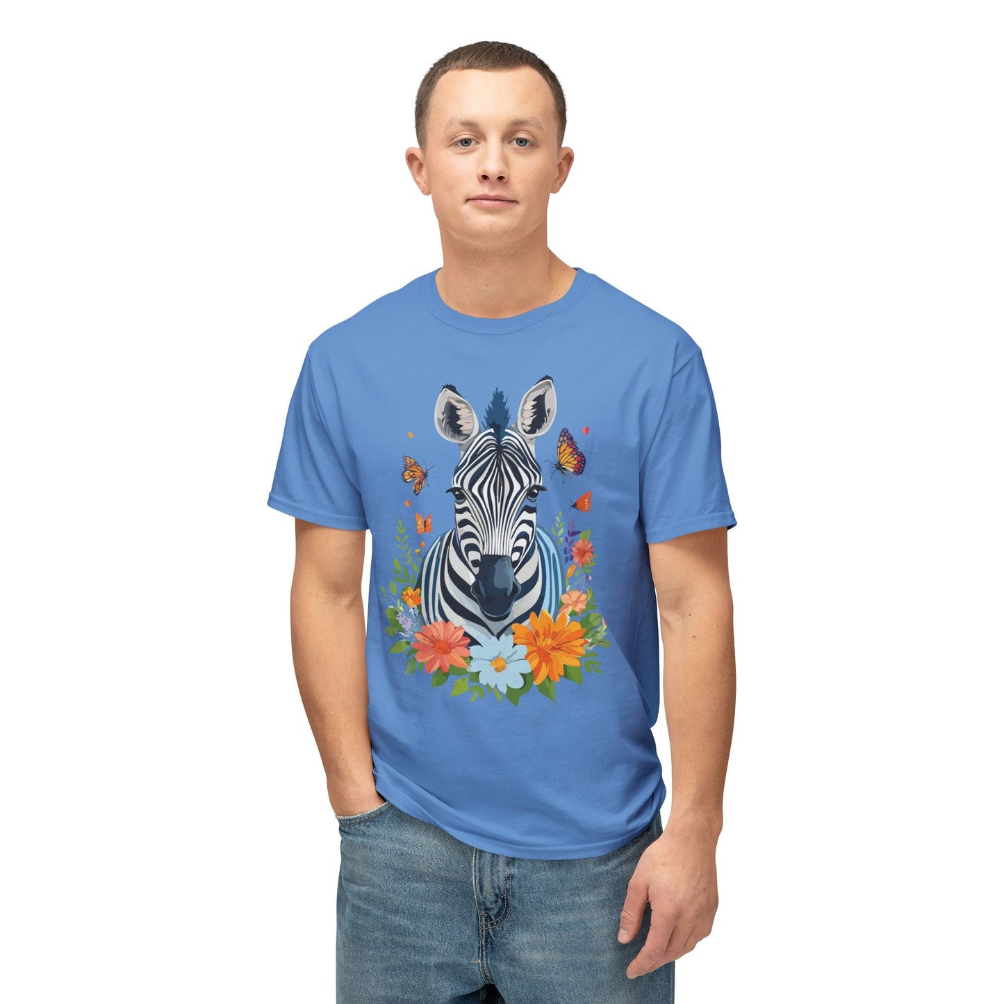 Zebra Art Print T Shirt Unisex Cotton Tee With Floral Design Vintage Zebra Theme