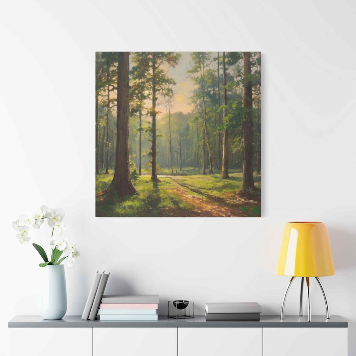 Forest Print Canvas, Trees Oil Paint Print 20x20, 24x24, 30x30, 32x32, 36x36 Art Design Print Pine-Wood Inner Frame MC-69