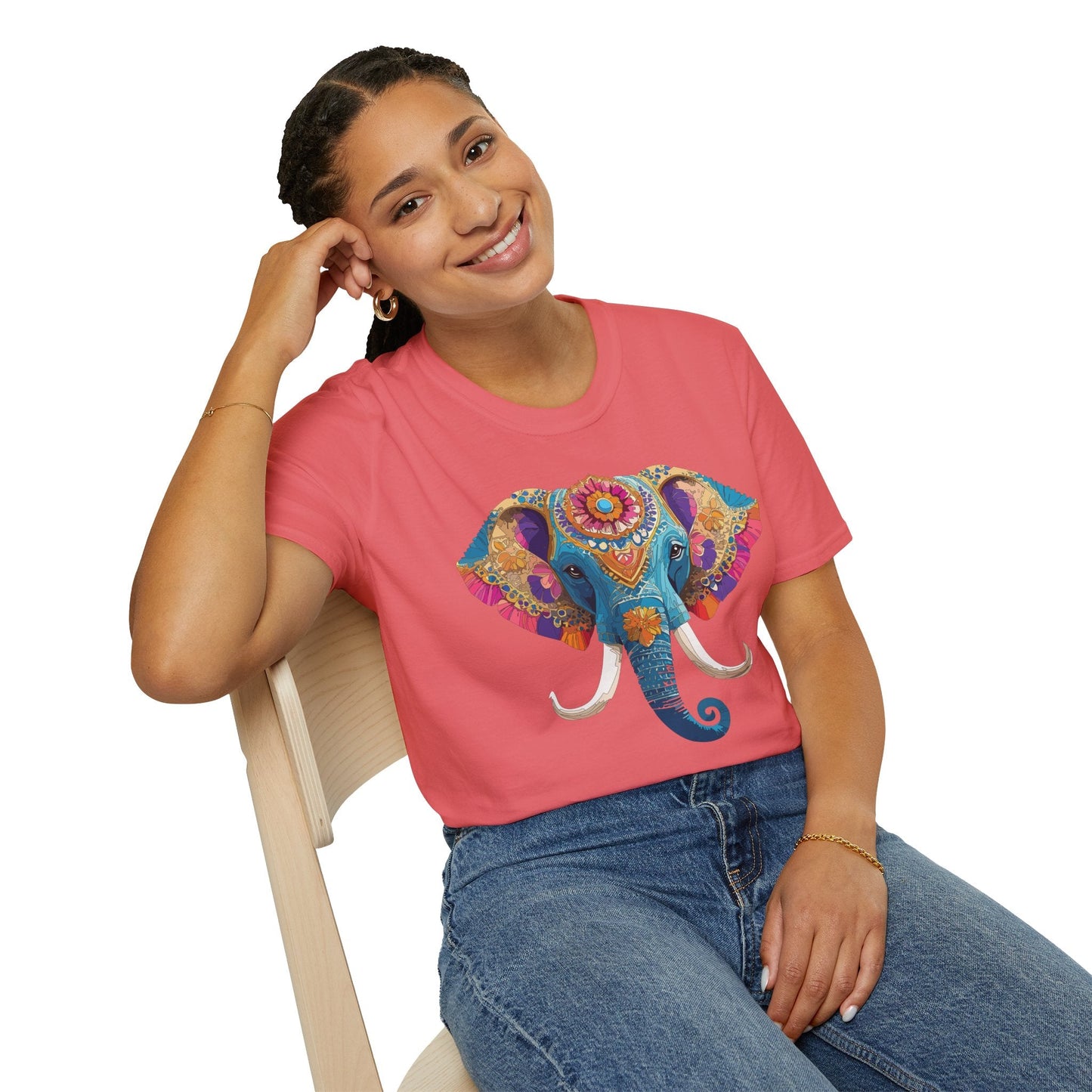 Unisex Elephant Graphic Tee Gildan Softstyle Cotton T Shirt Animal Print Comfortable Wear
