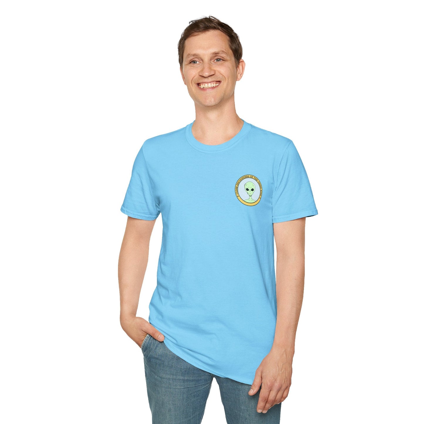 Alien Badge TShirt  Small Chest Logo I Believe Retro Space Tee