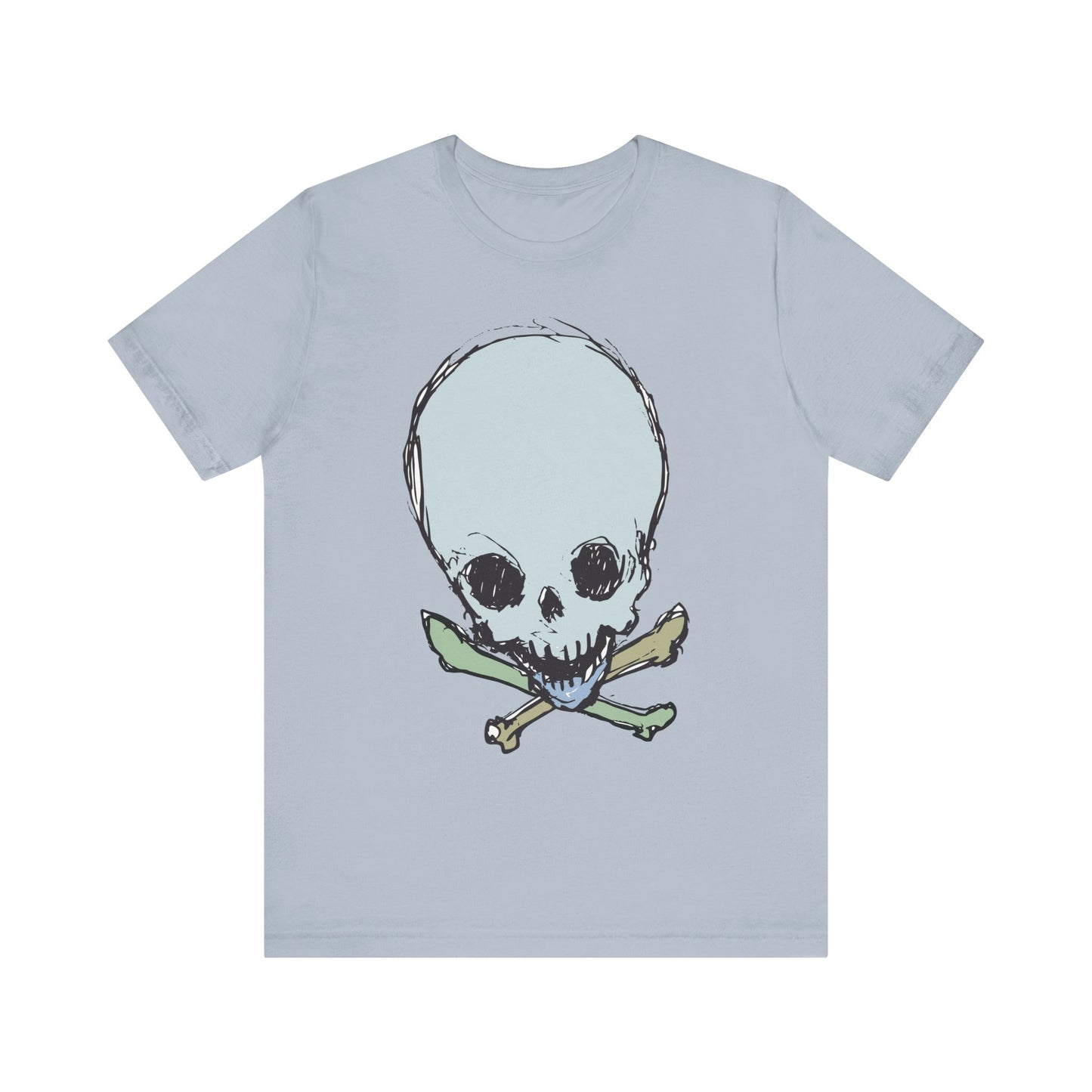 Lt Blue Skull Graphic Design Tee, Skull Shirt, Vintage Tees, Art Design T-Shirt, Vintage Graphic Tee, Art Shirts with Skulls