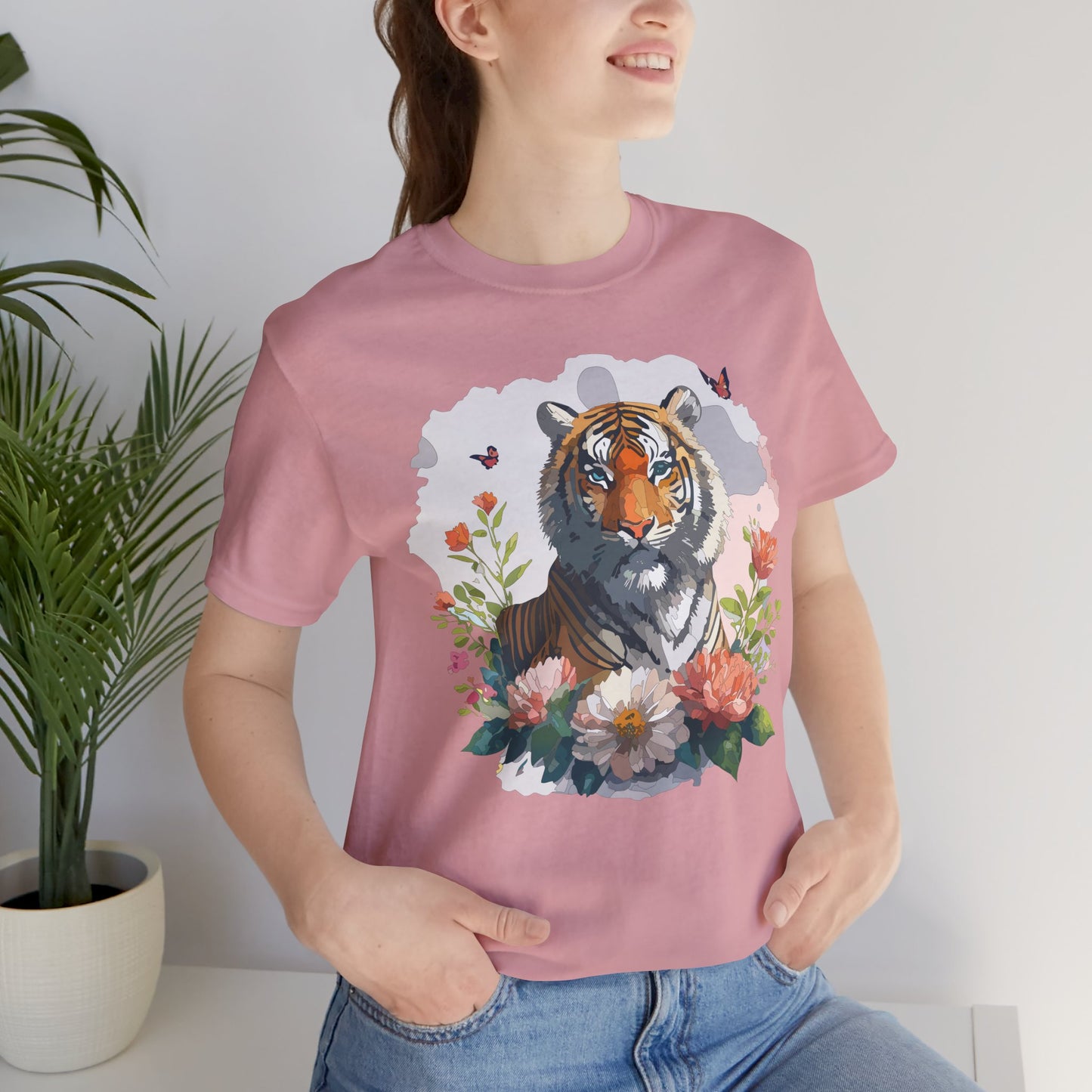 Floral Tiger Graphic Tee, Animal Shirt, Tiger Shirt, Flower Top, T-Shirt with Animal, Art Design