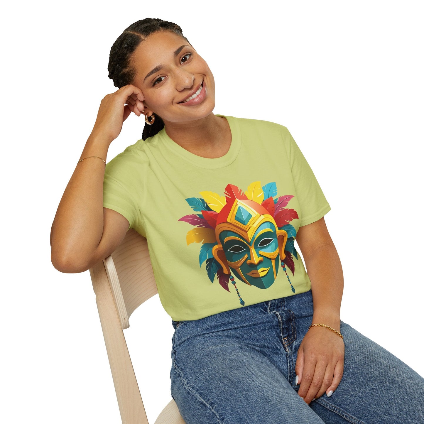 Unisex Mask Tee Shirt Gildan Softstyle 64000 Cotton Masquerade Design For Everyday Wear