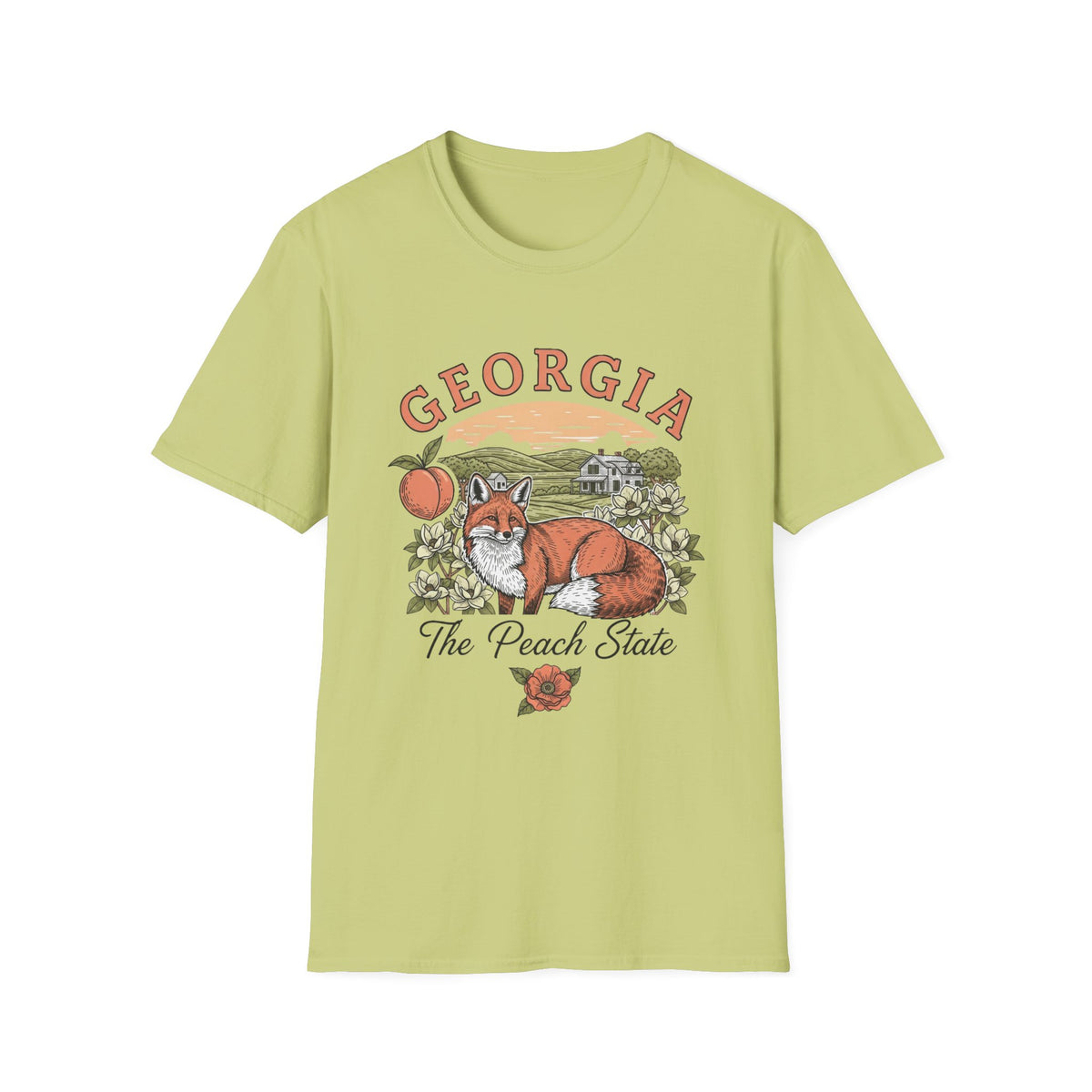 Georgia Fox T-Shirt — The Peach State Vintage Fox Graphic Travel Tourist Graphic Design Unisex 100 Cotton Gildan T-Shirt