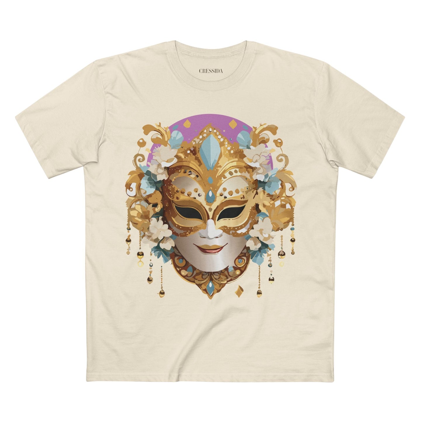Carnival Mask Graphic T-Shirt Unisex 100 Cotton With Antique Gold Art Design Tee 4