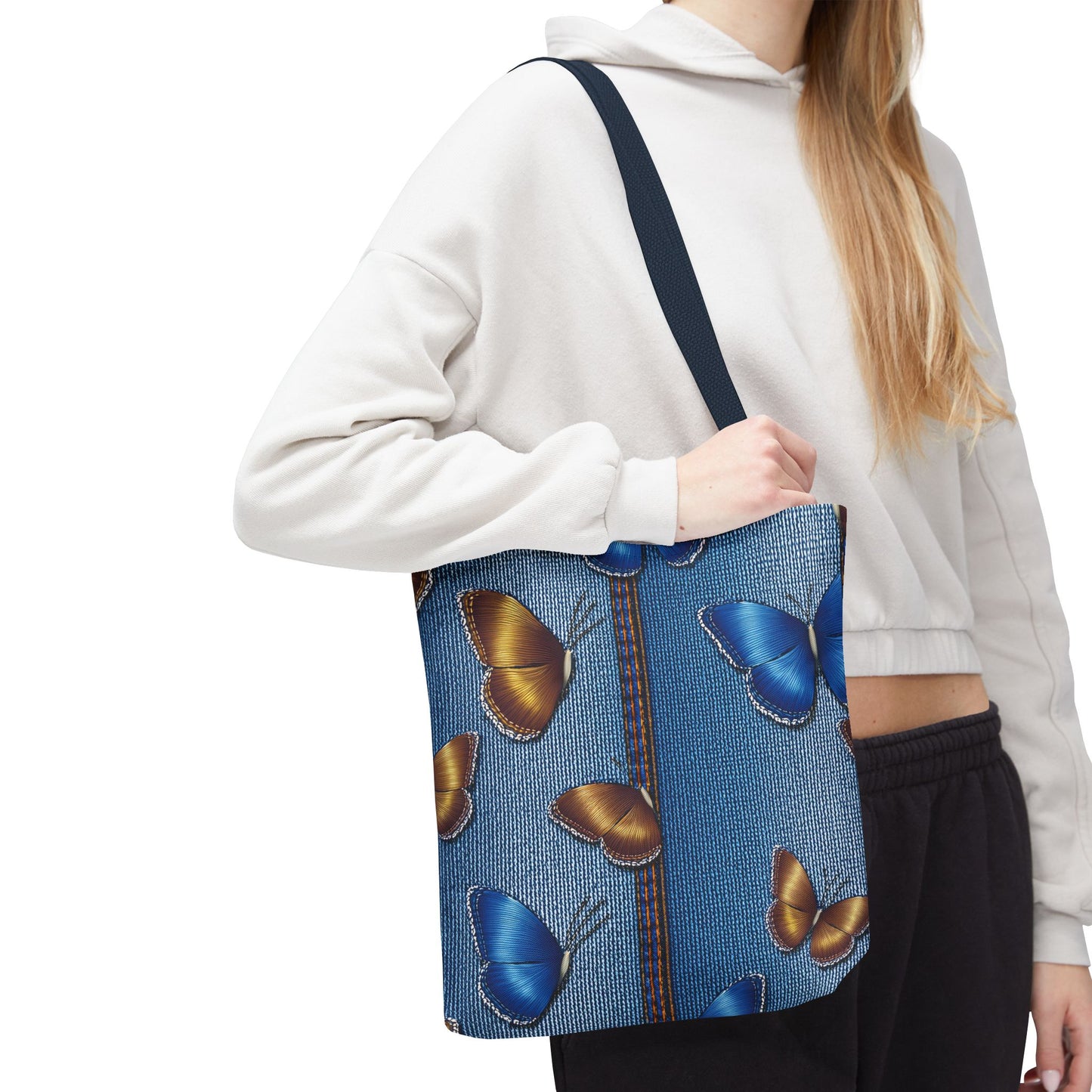 Denim Fabric Imitation Print Unisex Canvas Bag Poly Spun 3 Sizes Tote Bag 172