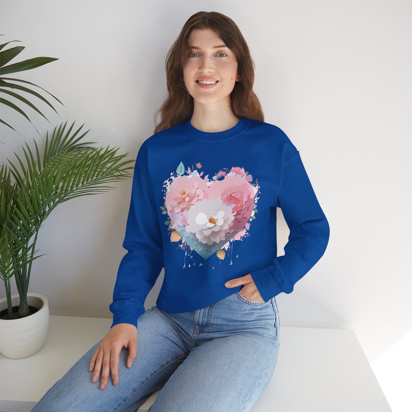 Unisex Floral Heart Sweatshirt For Valentines Day With Love Floral Print Crewneck