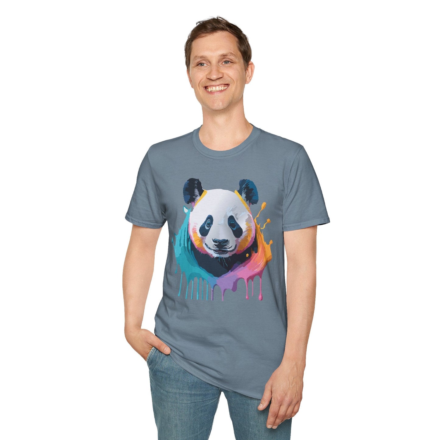 Unisex Panda Shirt T Shirt With Panda Animal Print Tee Softstyle Gildan 64000 100 Percent Ring Spun Cotton