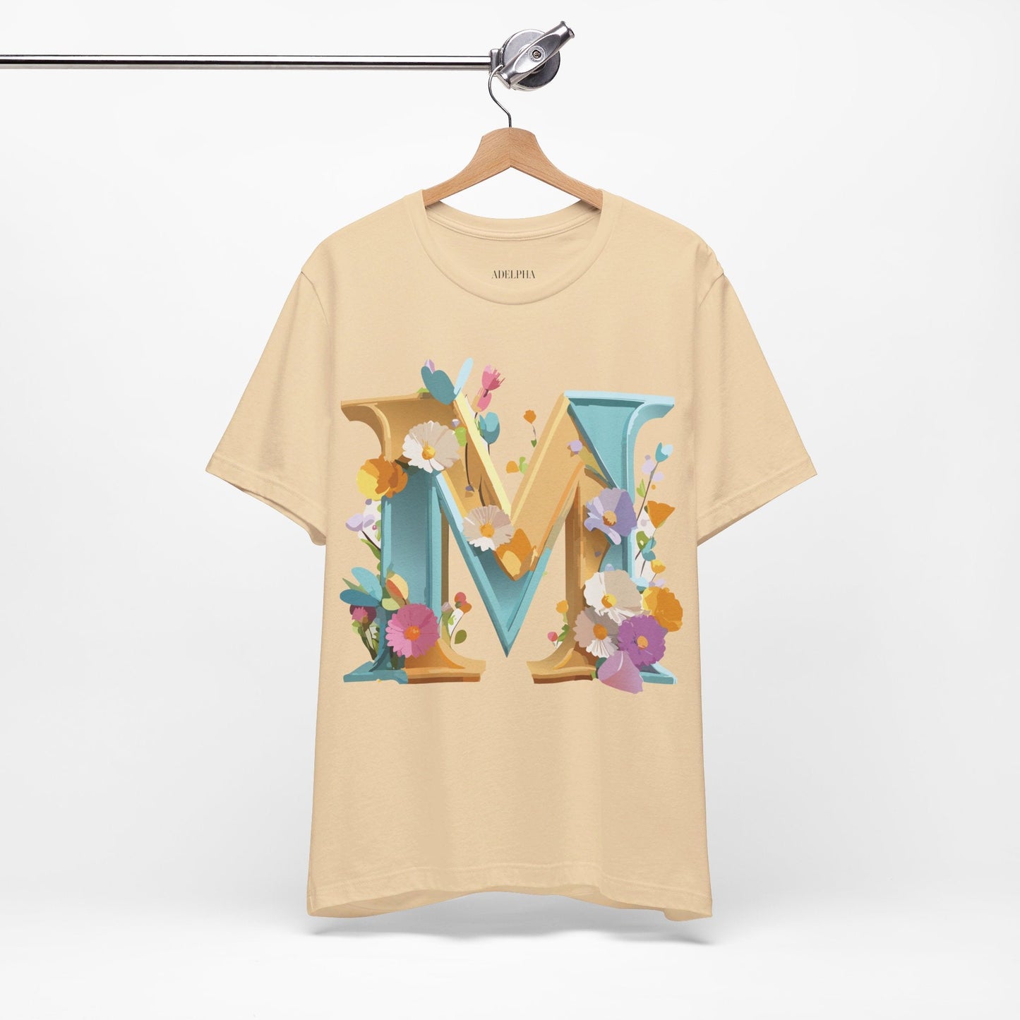 Letter M Shirt Unisex Graphic Tee Vintage Inspired Artwork Adelpha Jersey Short Sleeve