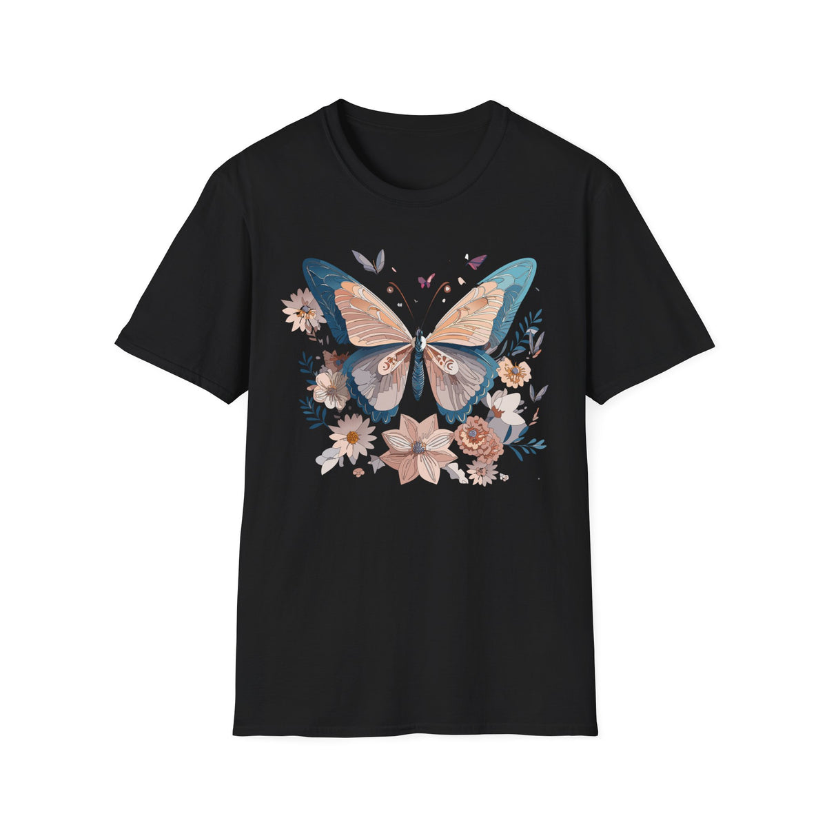 Butterfly Floral T-Shirt — Vintage Boho Nature Graphic Tee Unisex 100 Cotton Gildan T-Shirt