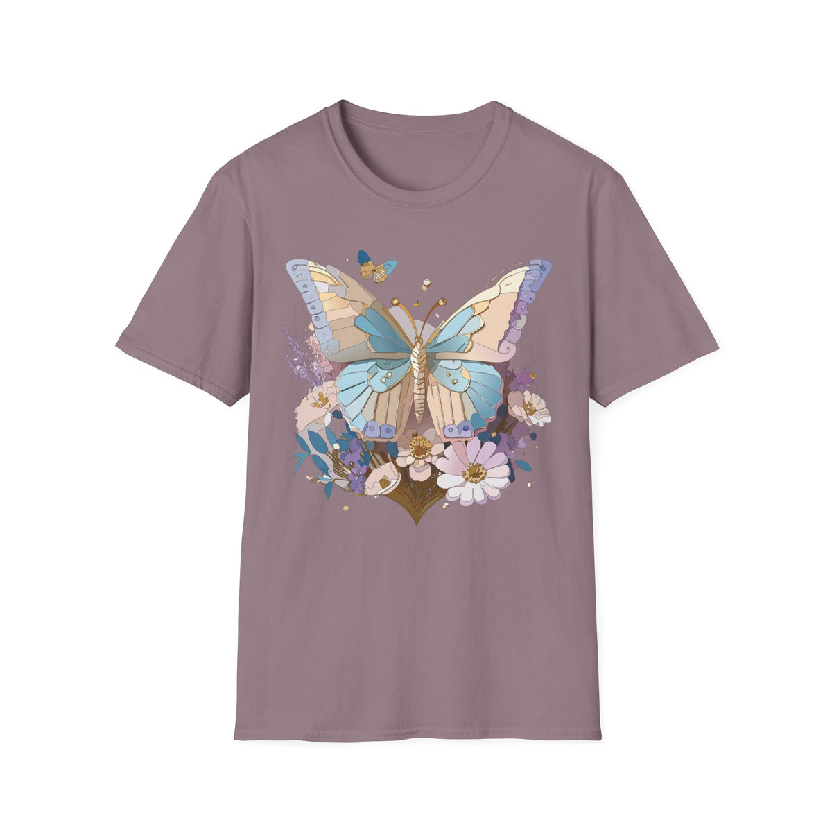 Butterfly Garden T‑Shirt — Pastel Floral Wing Illustration Graphic Design Unisex 100 Cotton Gildan T-Shirt