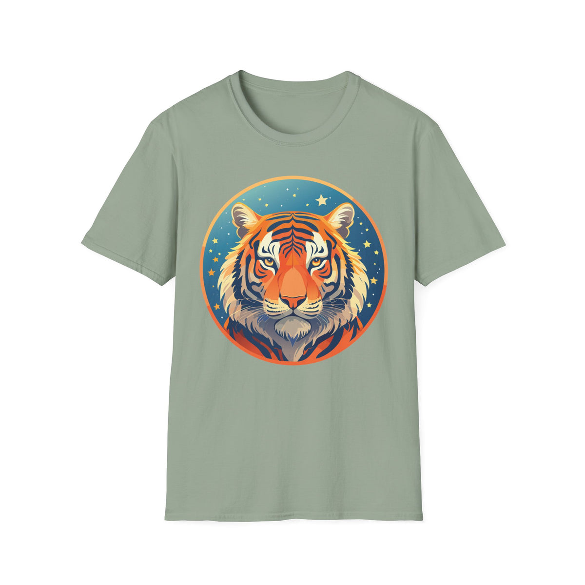 Tiger Head Illustration T-Shirt | Retro Celestial Stars