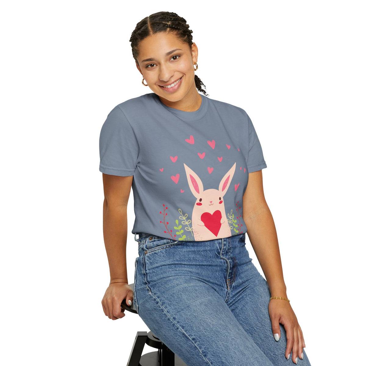 Easter Bunny Heart T-Shirt, Tee Shirt with Easter Signature, T Shirt with Easter Prints, Tee Shirt with Easter Design