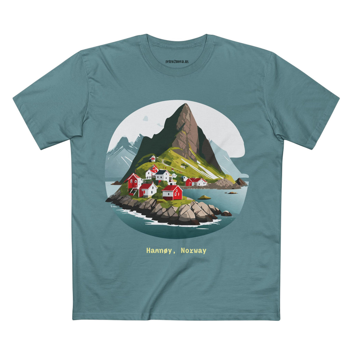 Hamnøy Norway Village Illustration Tee | Scenic Fjord Landscape T-Shirt