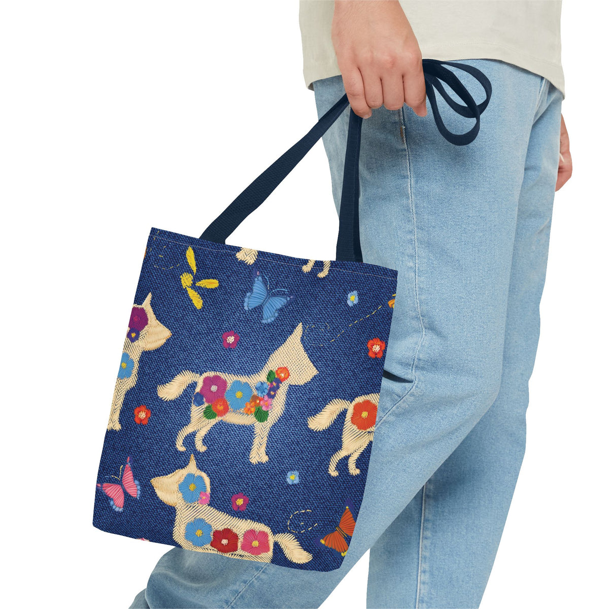 Denim Fabric Imitation Print Unisex Canvas Bag Poly Spun 3 Sizes Tote Bag 191-7