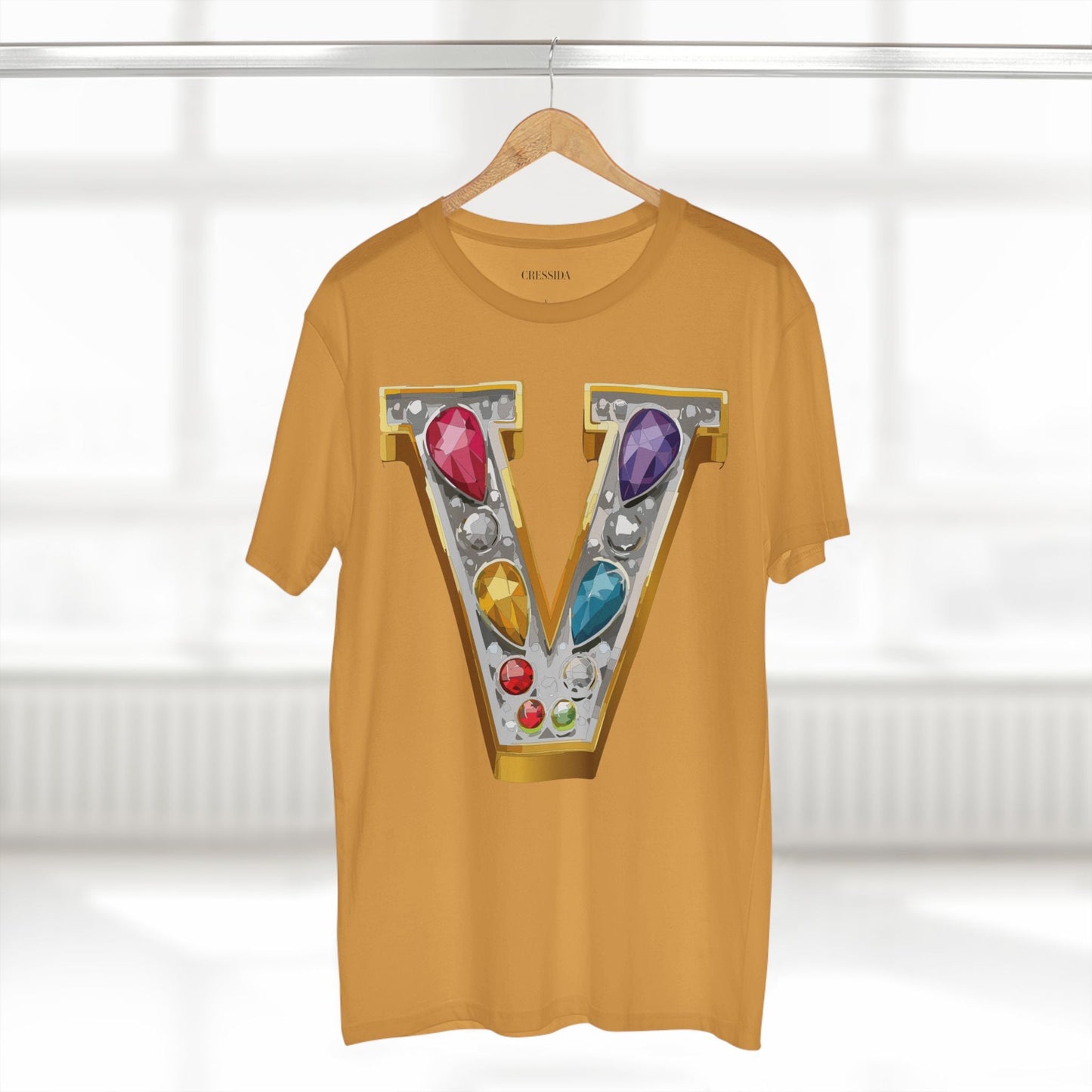Letter V Graphic Design Tee Unisex 100 Cotton With Antique Gold Letters Artwork T-Shirt