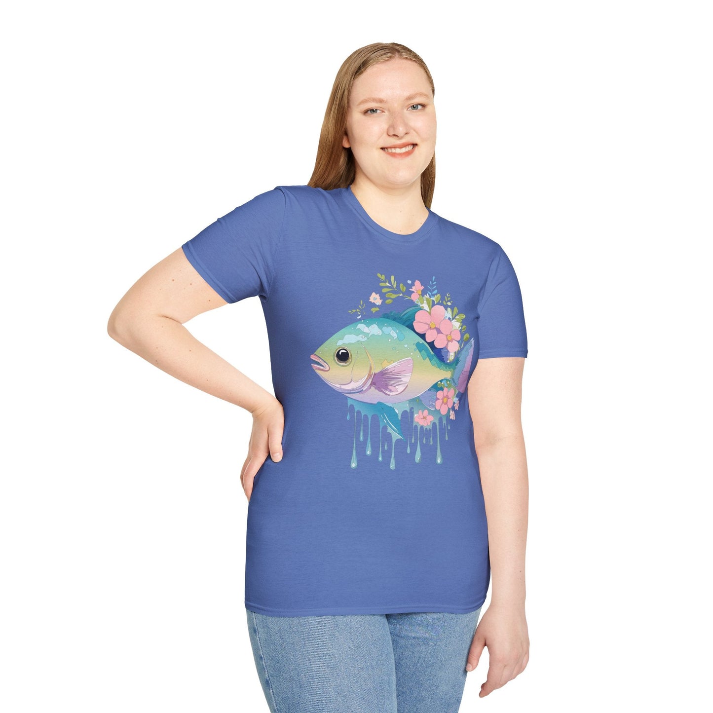 Fish Art Graphic Tee Unisex Gildan Softstyle 64000 100 Percent Ring Spun Cotton Comfortable Tee