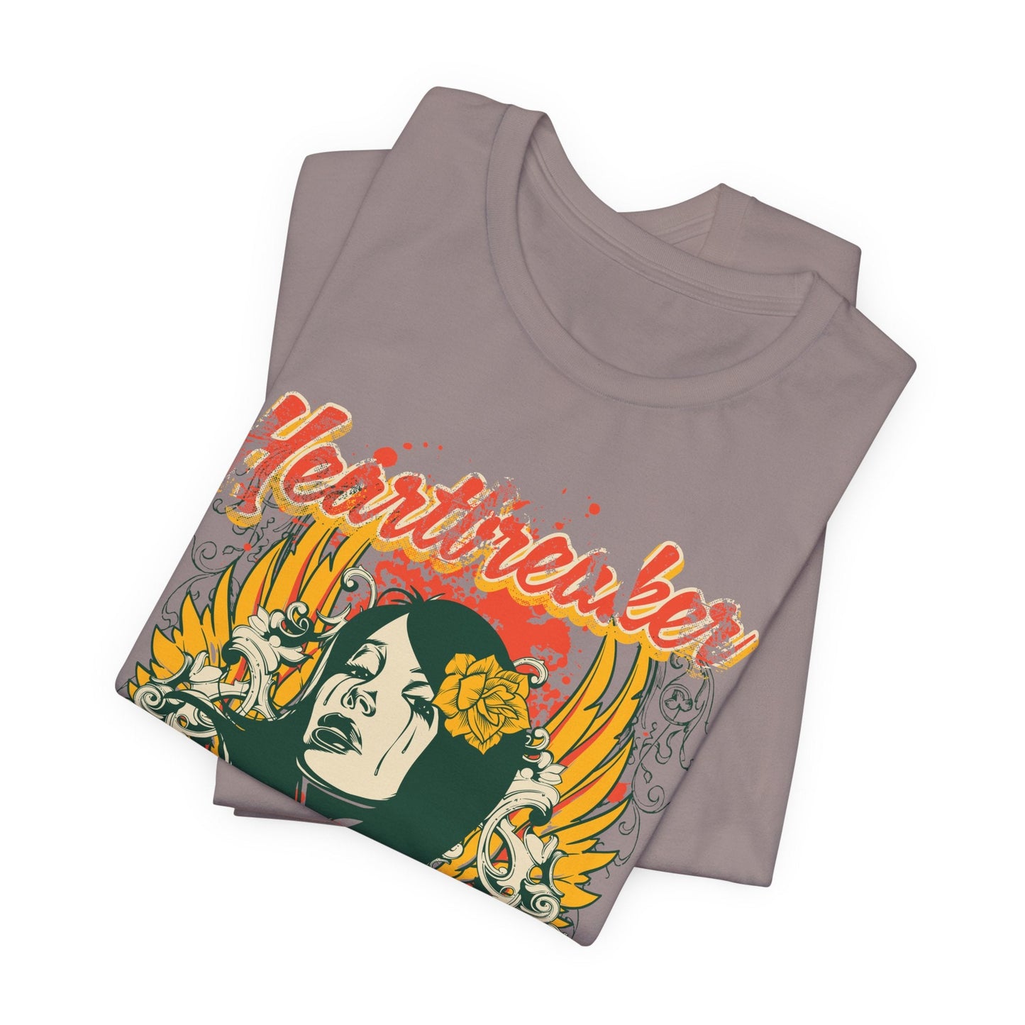Heartbreaker Illustration Tee Retro Femme Portrait Floral Skull Graphic T-Shirt