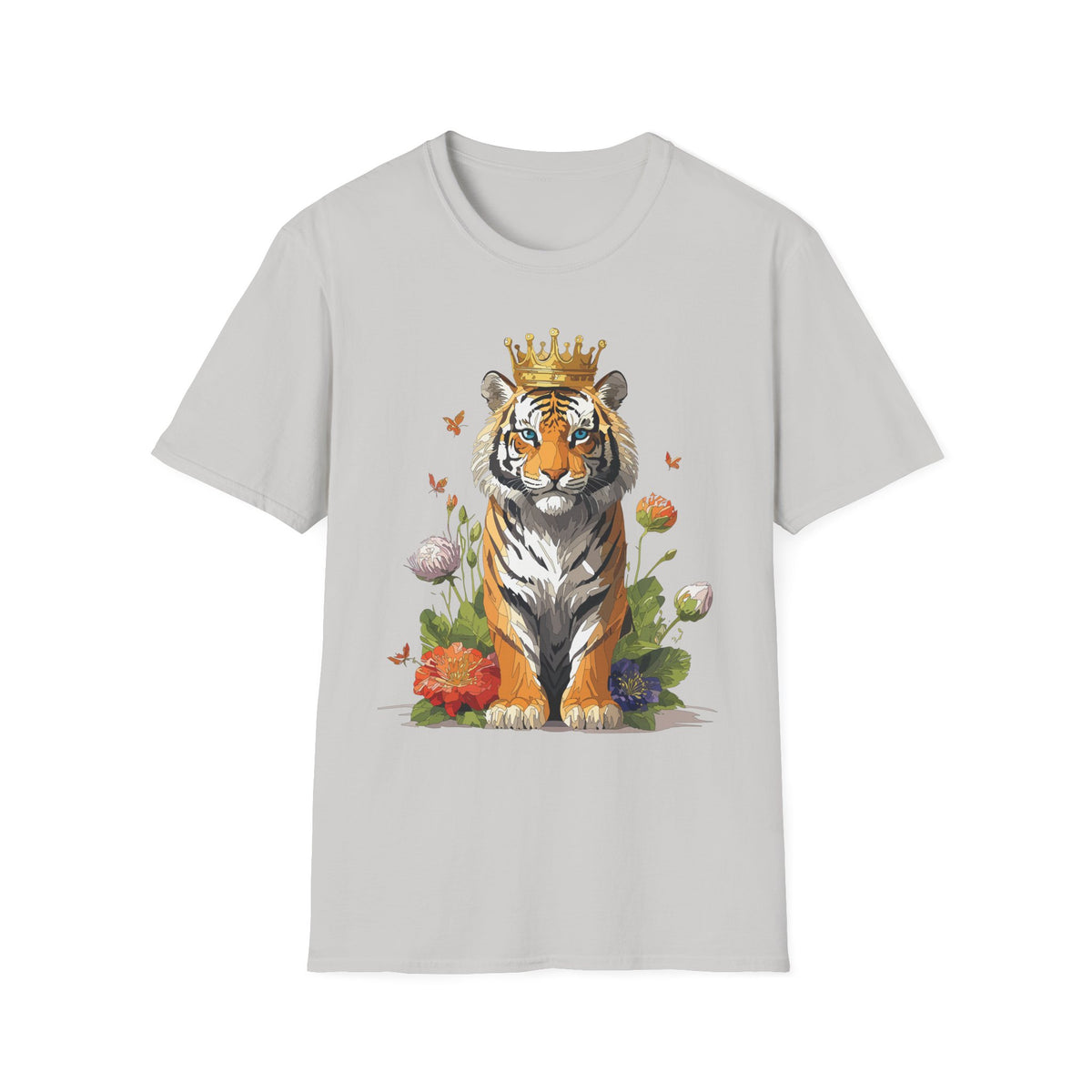 Crowned Tiger Illustration T-Shirt | Royal Wildlife Art - Unisex 100 Cotton Gildan 64000