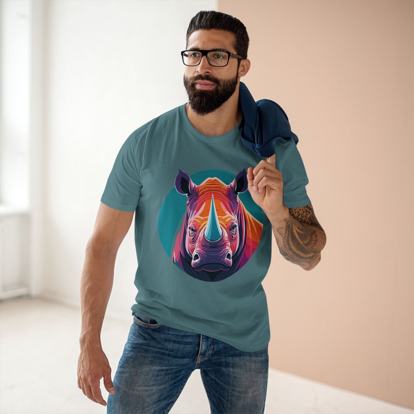 Rhino Animal Shirt Unisex Premium Cotton Tee With Original Art Design From Retro2Nova Art Collection Edition