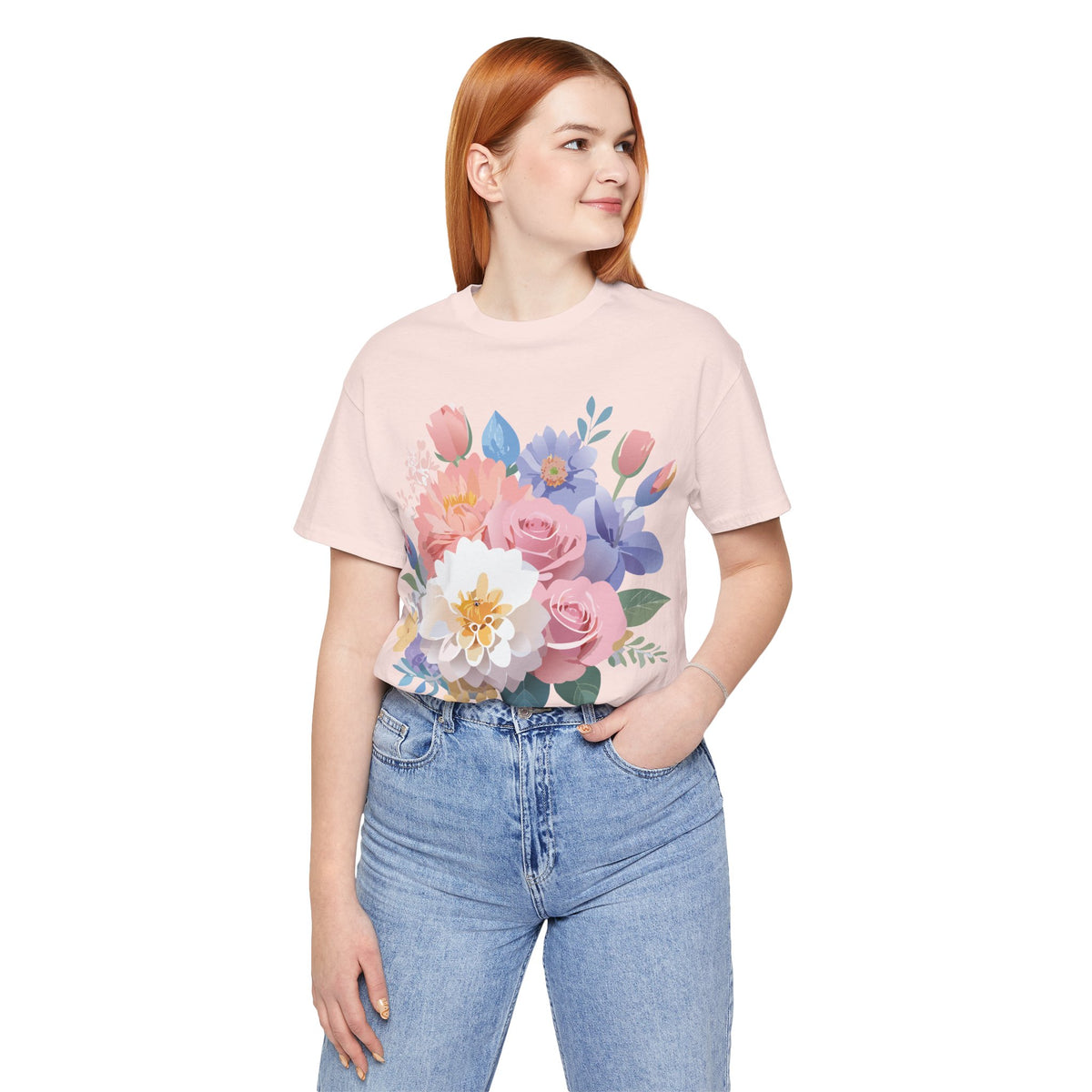 Floral Graphic Unisex Cotton Bella+Canvas Tee with Flowers Art Design n120