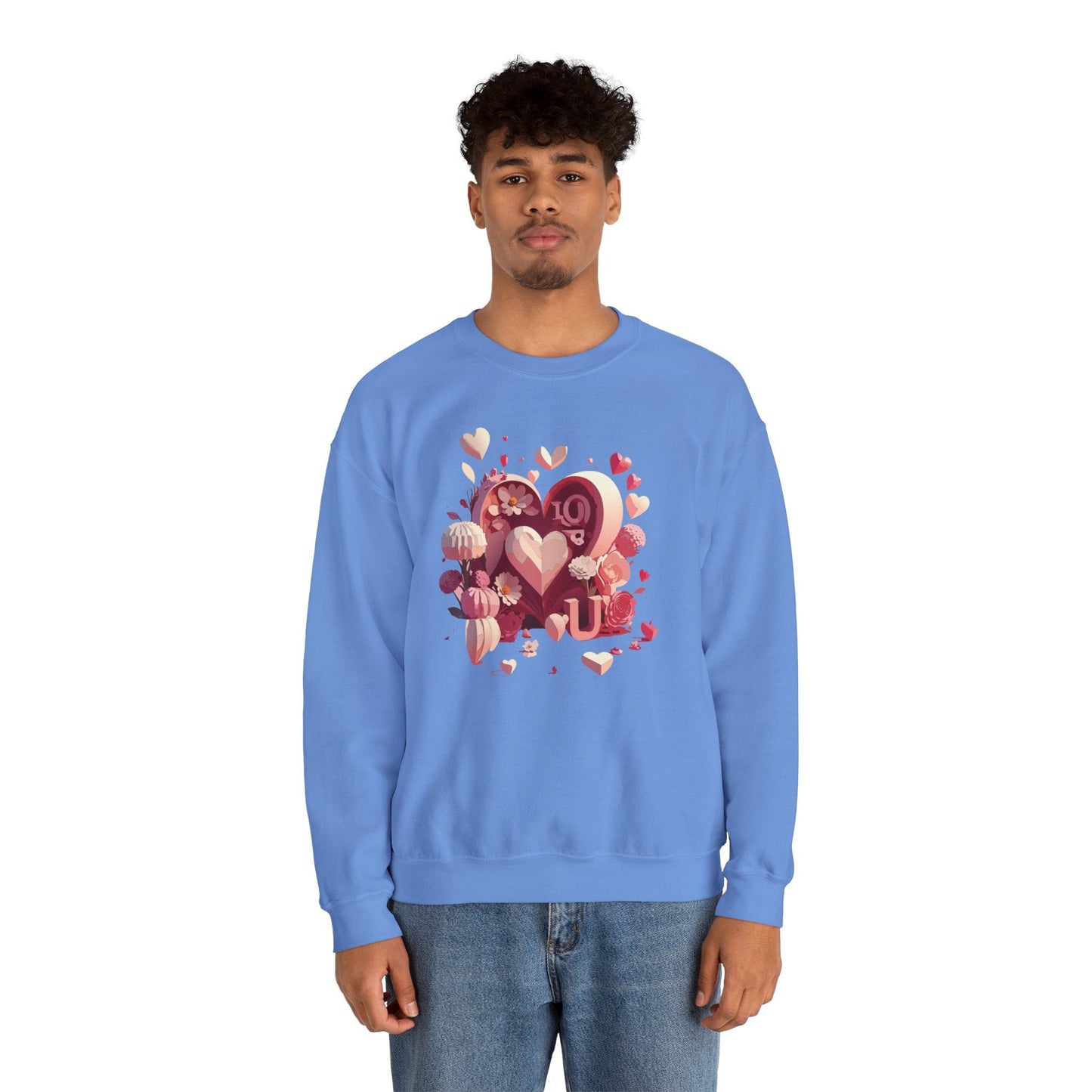 Unisex Floral Big Heart Sweatshirt Love Floral Valentine Day Cotton Poly Blend