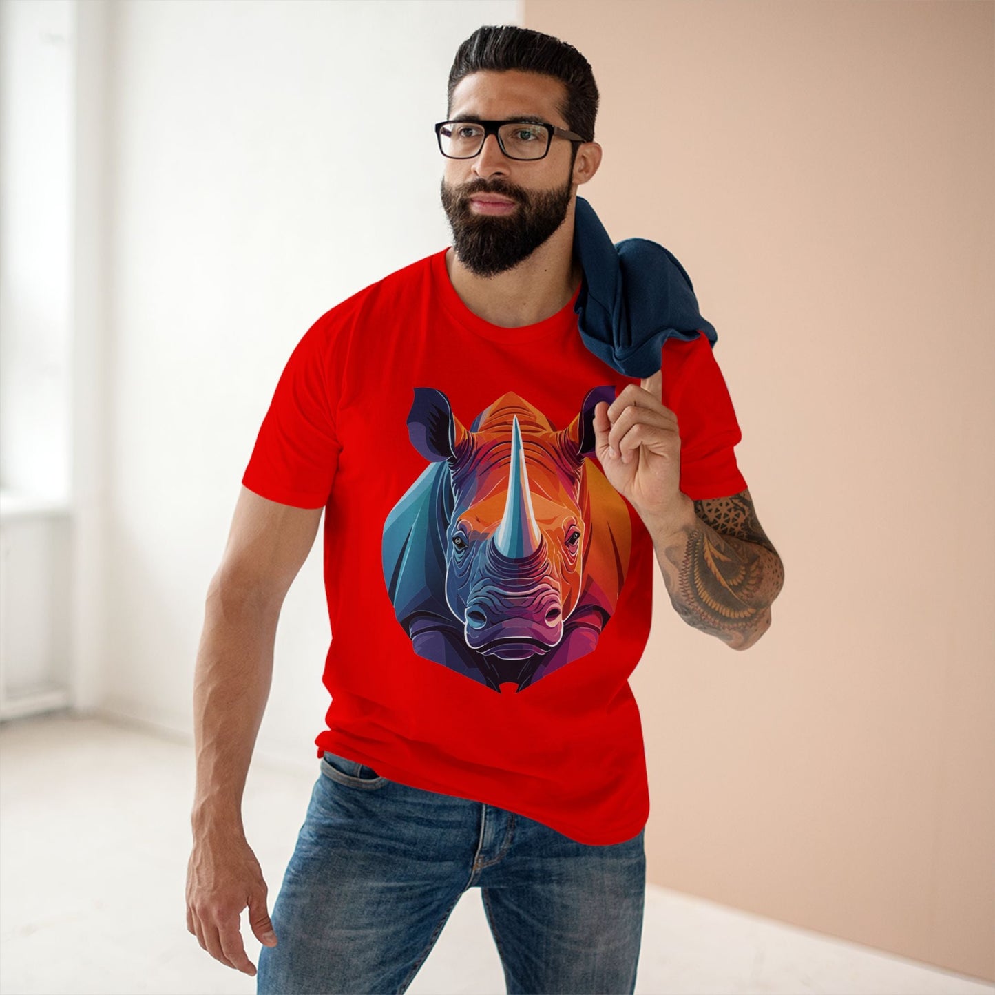 Rhino Animals Shirt Unisex Premium Cotton Tee With Original Art Design From Retro2Nova Art Collection