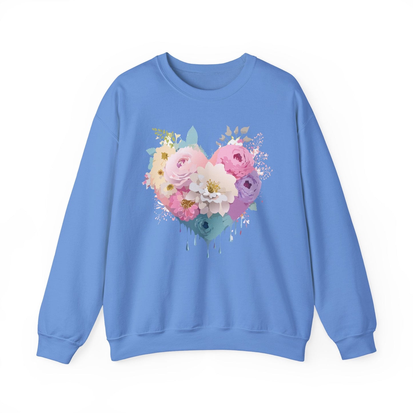 Floral Heart Unisex Crewneck Sweatshirt With Floral Love Valentines Day Design Premium Heavy Blend