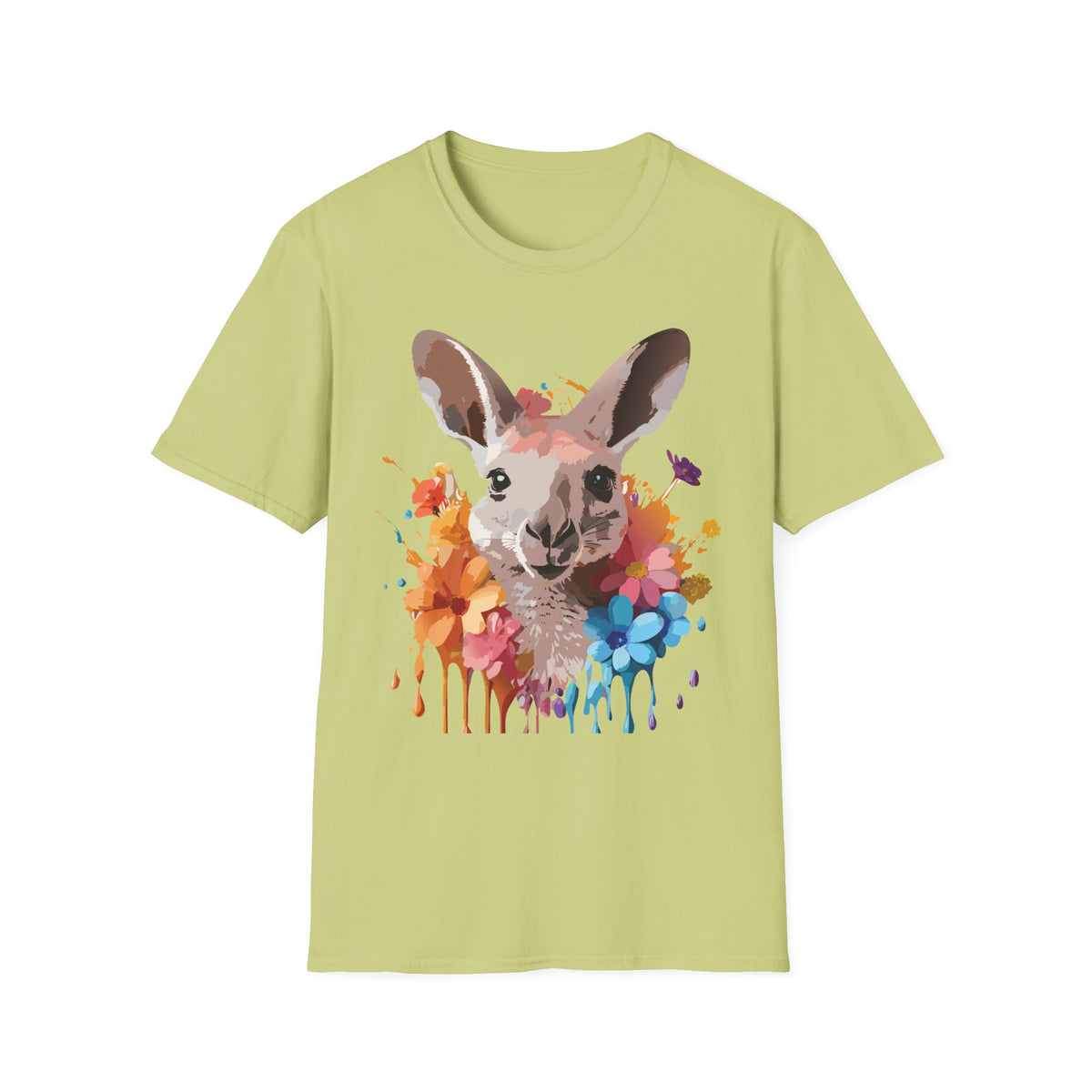 Colorful Watercolor Kangaroo T-Shirt | Splash Floral Wildlife Tee