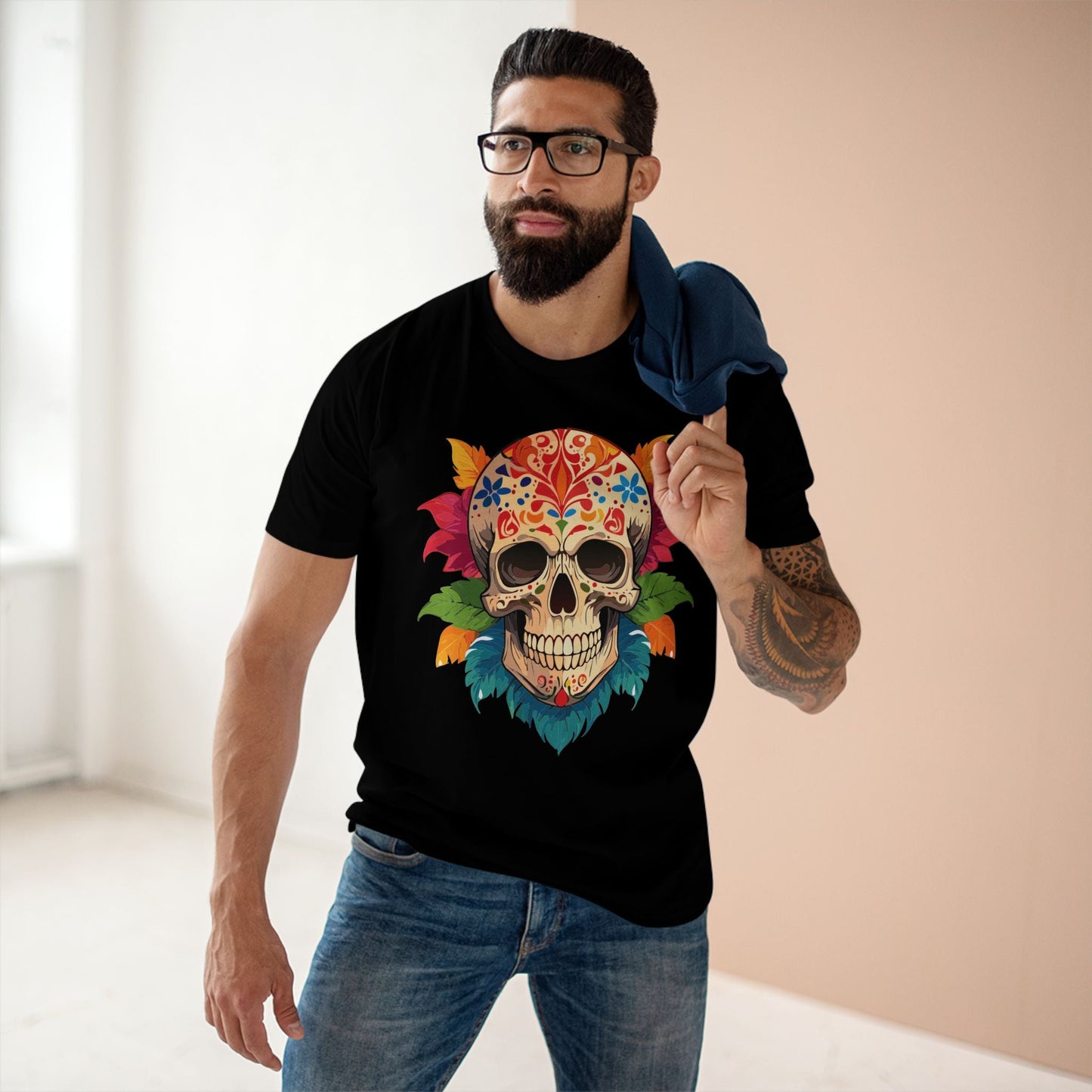 Unisex Skull Shirt With Original Art Design By Retro2Nova Premium Cotton Tee SS-5