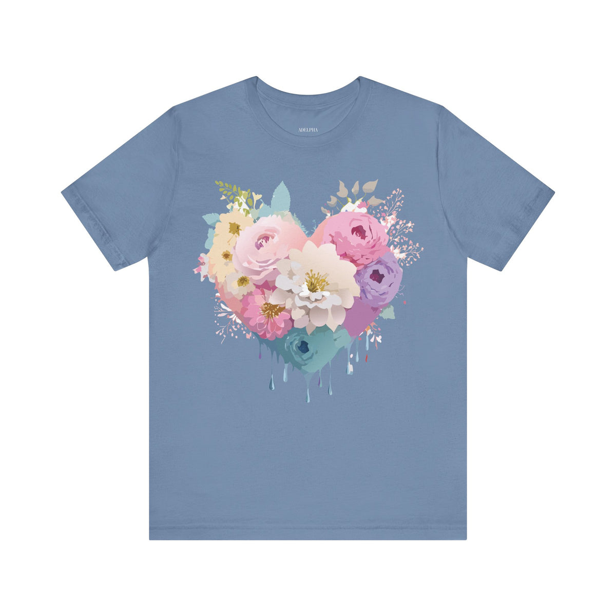 Valentine's Day Graphic Unisex Cotton Bella+Canvas Tee with Floral Art Design d112