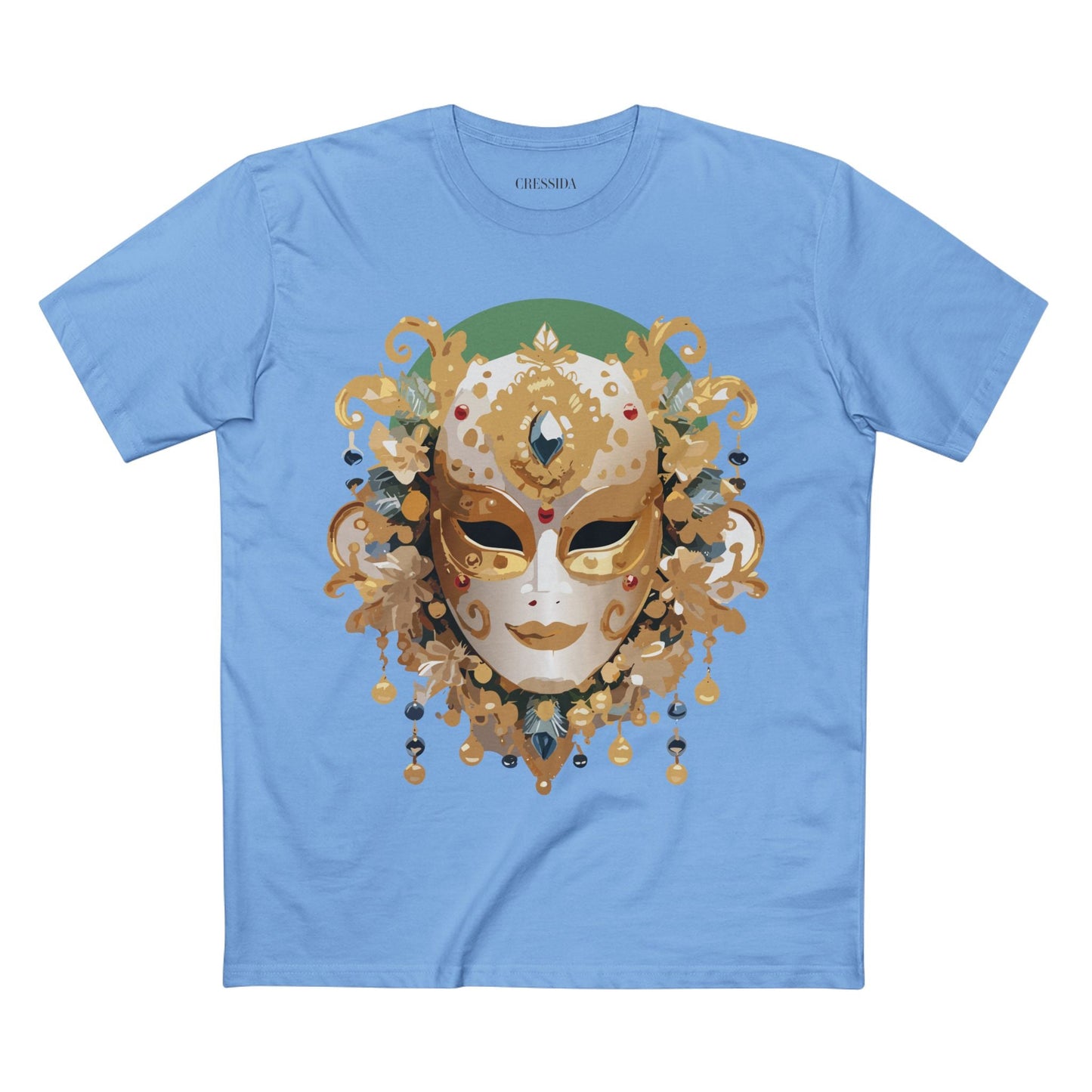 Carnival Mask Graphic T-Shirt Unisex 100 Cotton With Antique Gold Art Design Tee 16
