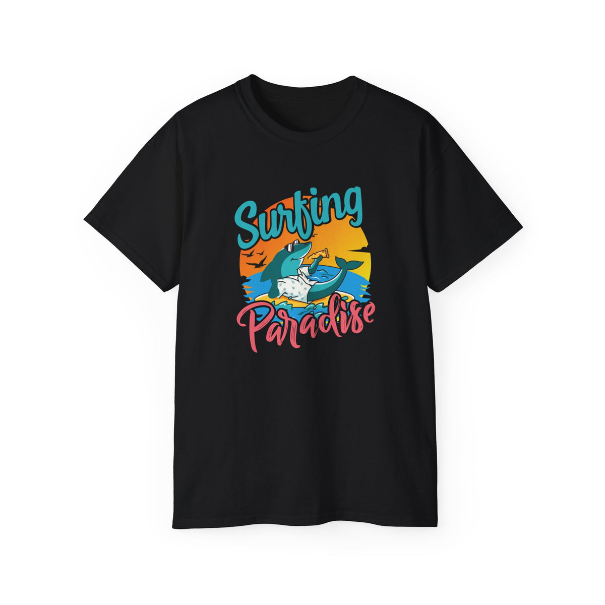 Surfing Paradise T-Shirt | Retro Beach Wave Shark Graphic