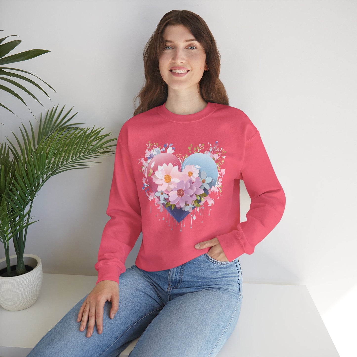 Floral Heart Unisex Crewneck Sweatshirt Gildan 18000 Heavy Blend 50 Cotton 50 Polyester