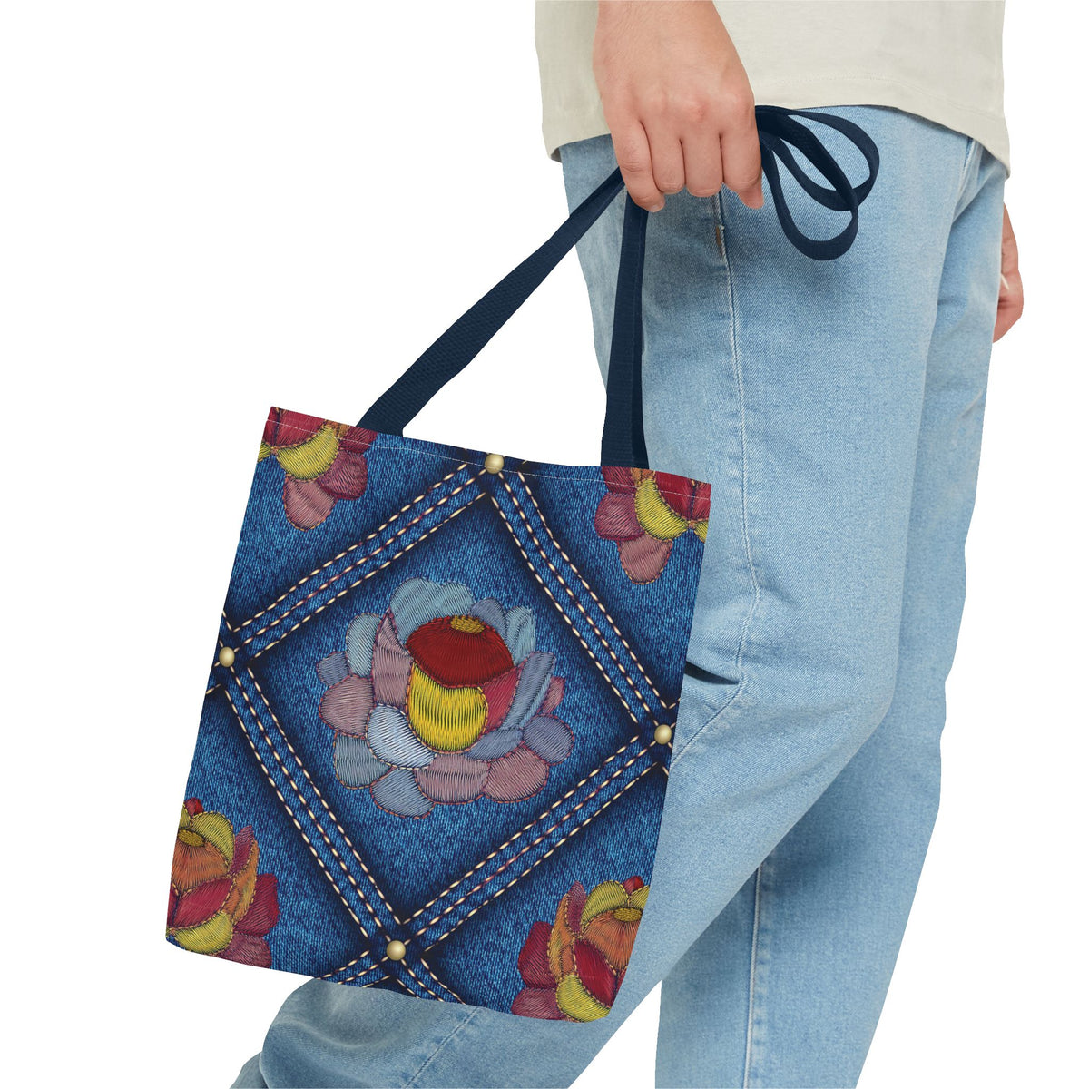 Denim Fabric Imitation Print Unisex Canvas Bag Poly Spun 3 Sizes Tote Bag 170