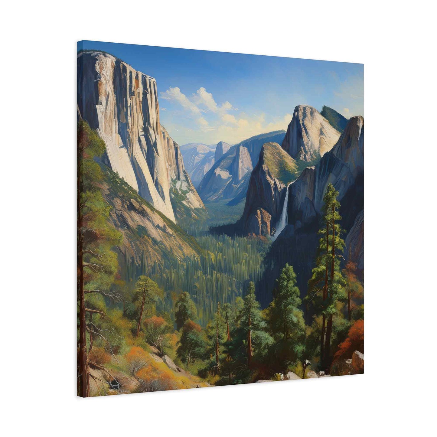 Yosemite Valley Print Canvas, Oil Paint Print 20x20, 24x24, 30x30, 32x32, 36x36 Art Design Print Pine-Wood Inner Frame MC-60