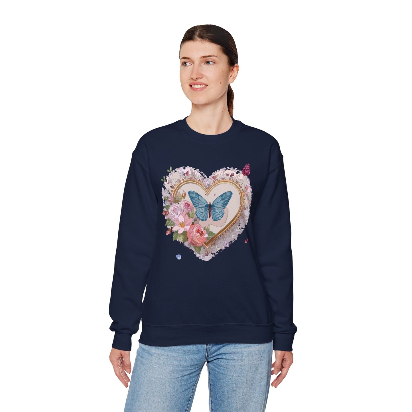 Floral Heart Unisex Crewneck Sweatshirt Valentines Floral Love Gildan 18000 Heavy Blend