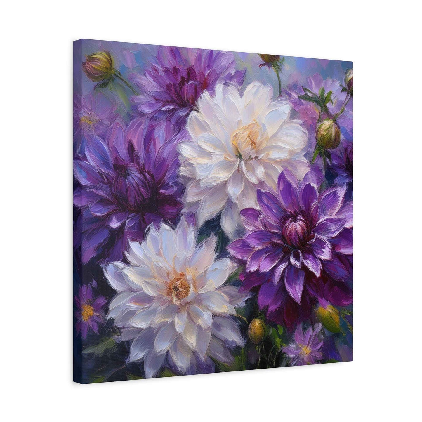 Dahlias Floral Print Canvas, Floral Oil Paint Print 20x20, 24x24, 30x30, 32x32, 36x36 Art Design Pine-Wood Inner Frame MC-171