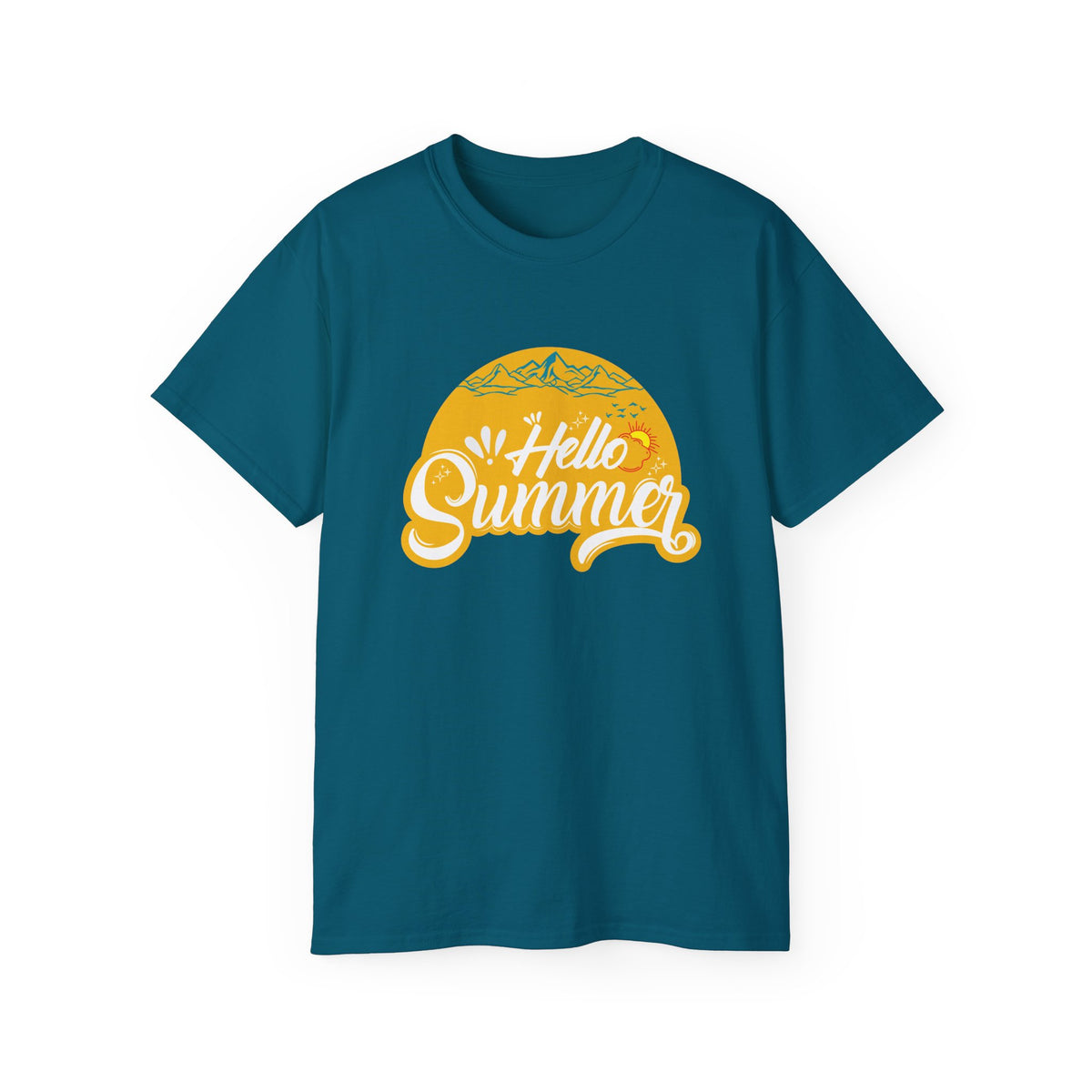 Hello Summer graphic Tee | Retro sun script design, black t-shirt