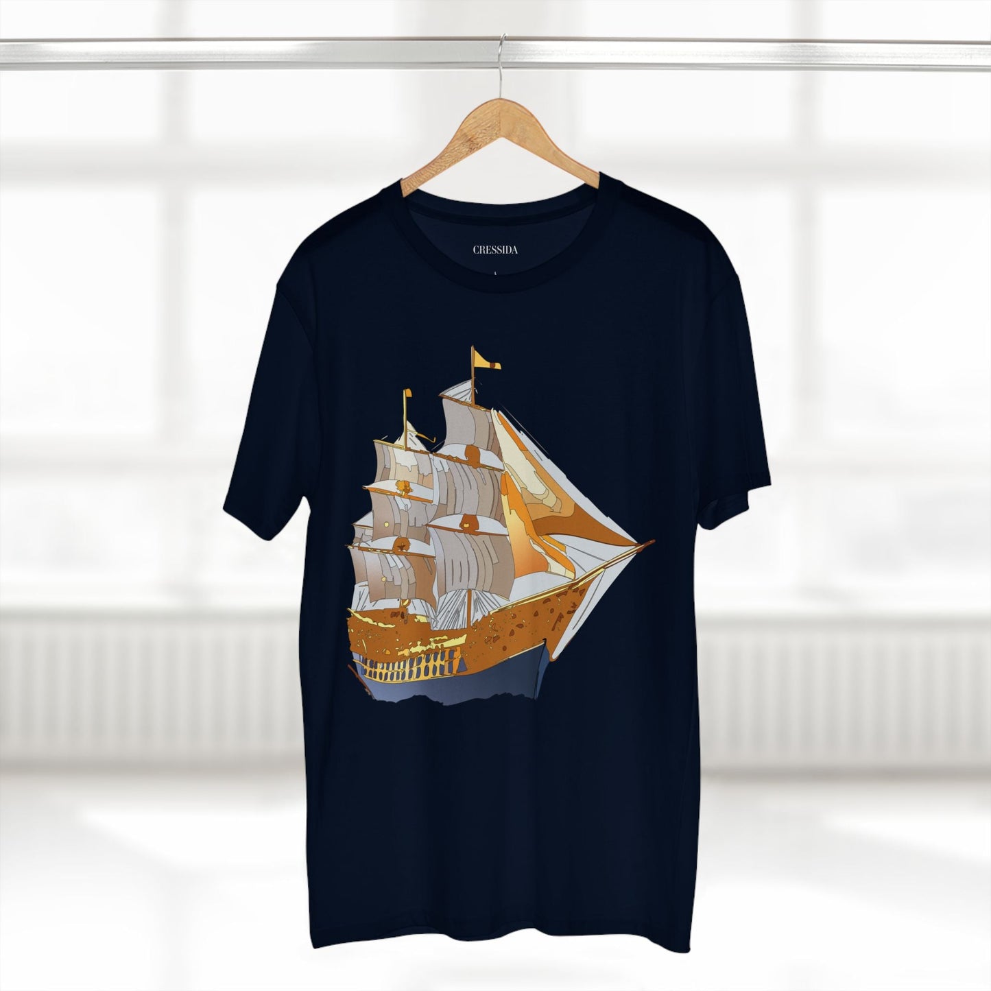 Ship Graphic Unisex 100 Cotton T-Shirt with Gold Frigate Art Design 23