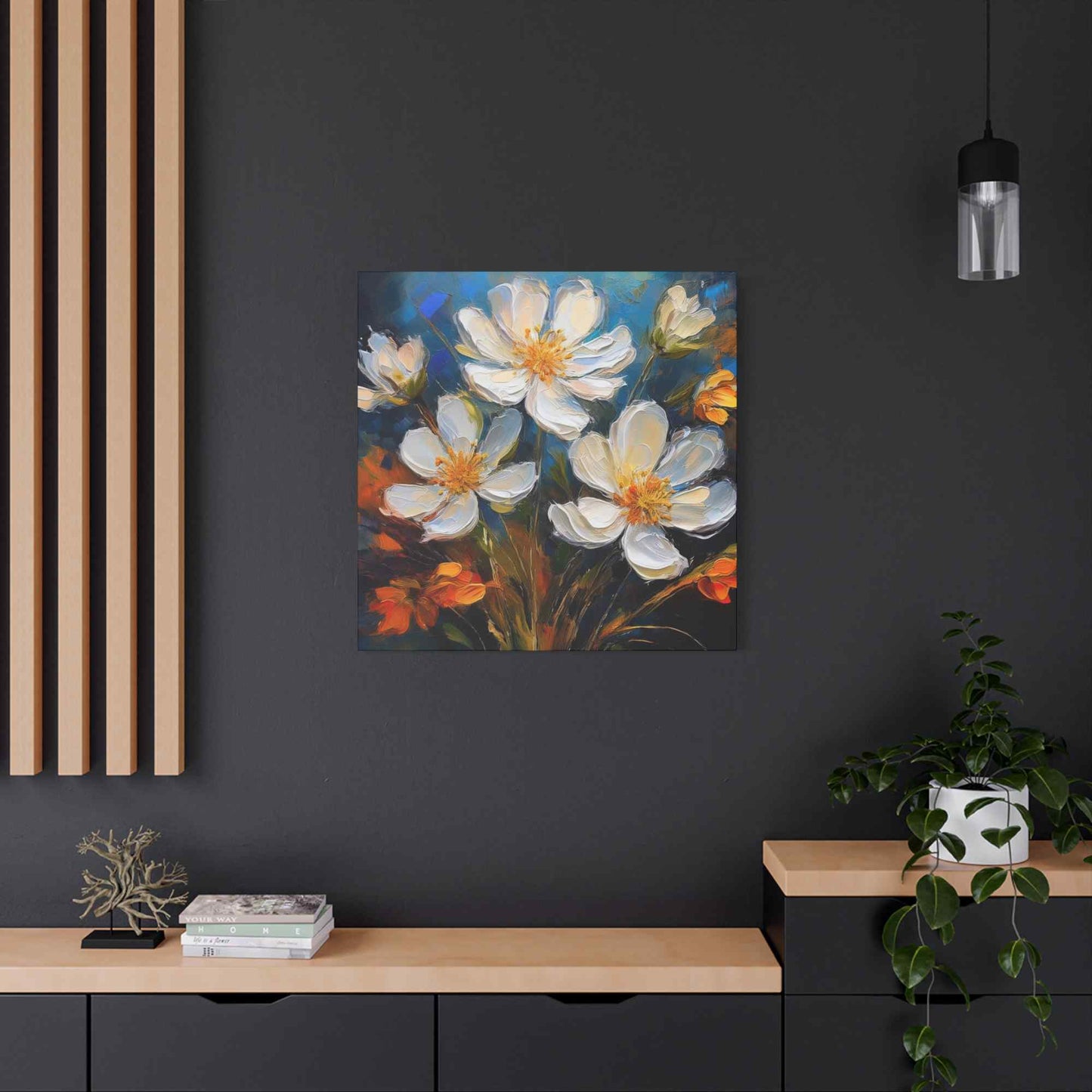 White Flowers Print Canvas, White Flowera Oil Paint Print 20x20, 24x24, 30x30, 32x32, 36x36, Art Design Print Non-Frame MC-6