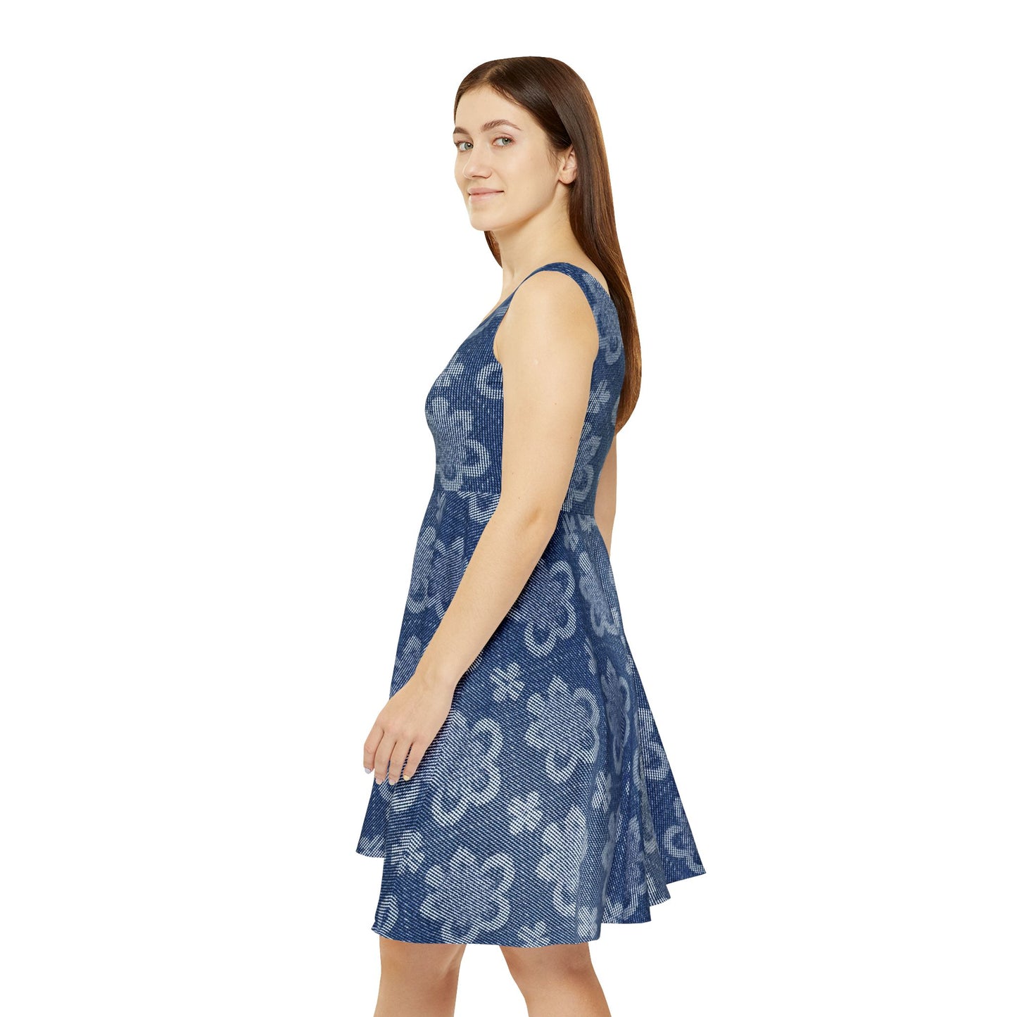 Women Denim Print Skater Dress, Denim Print Poly-Span Dress - 25