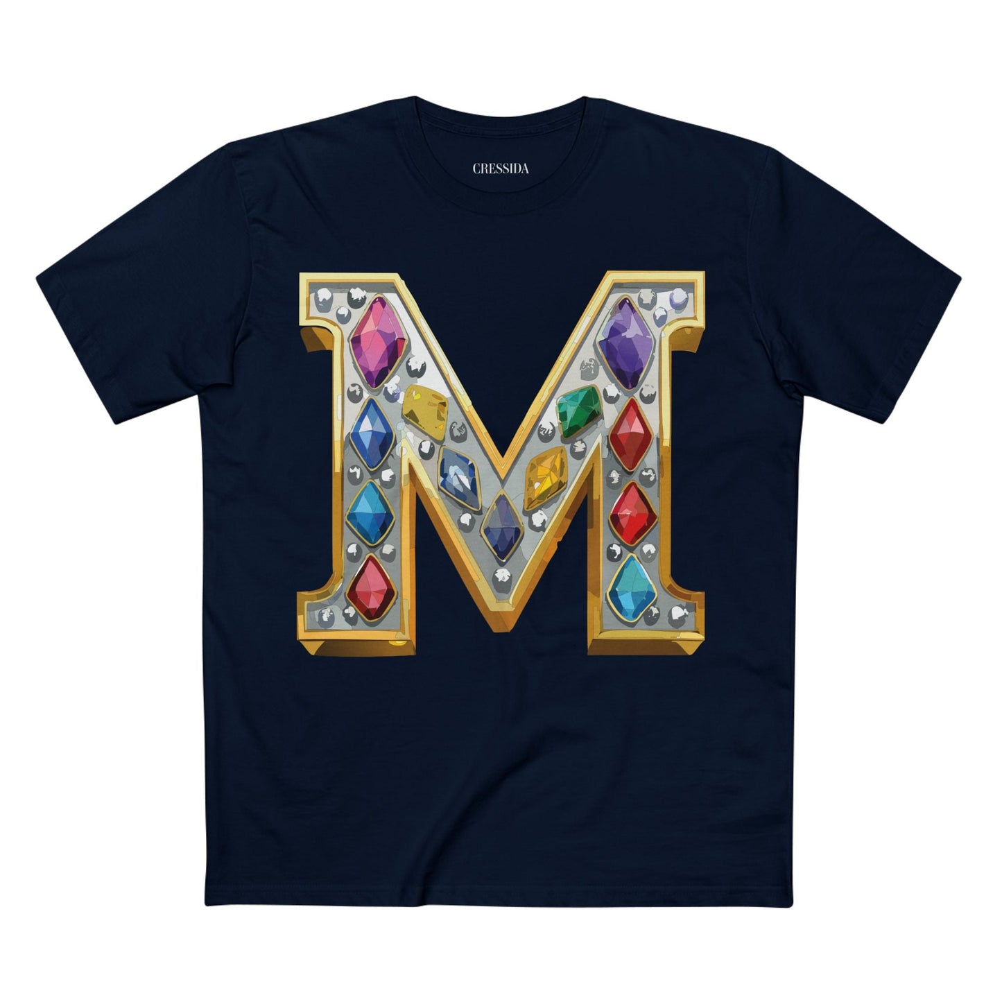 Letter M Graphic Design Tee Unisex 100 Cotton With Antique Gold Letters Artwork T-Shirt