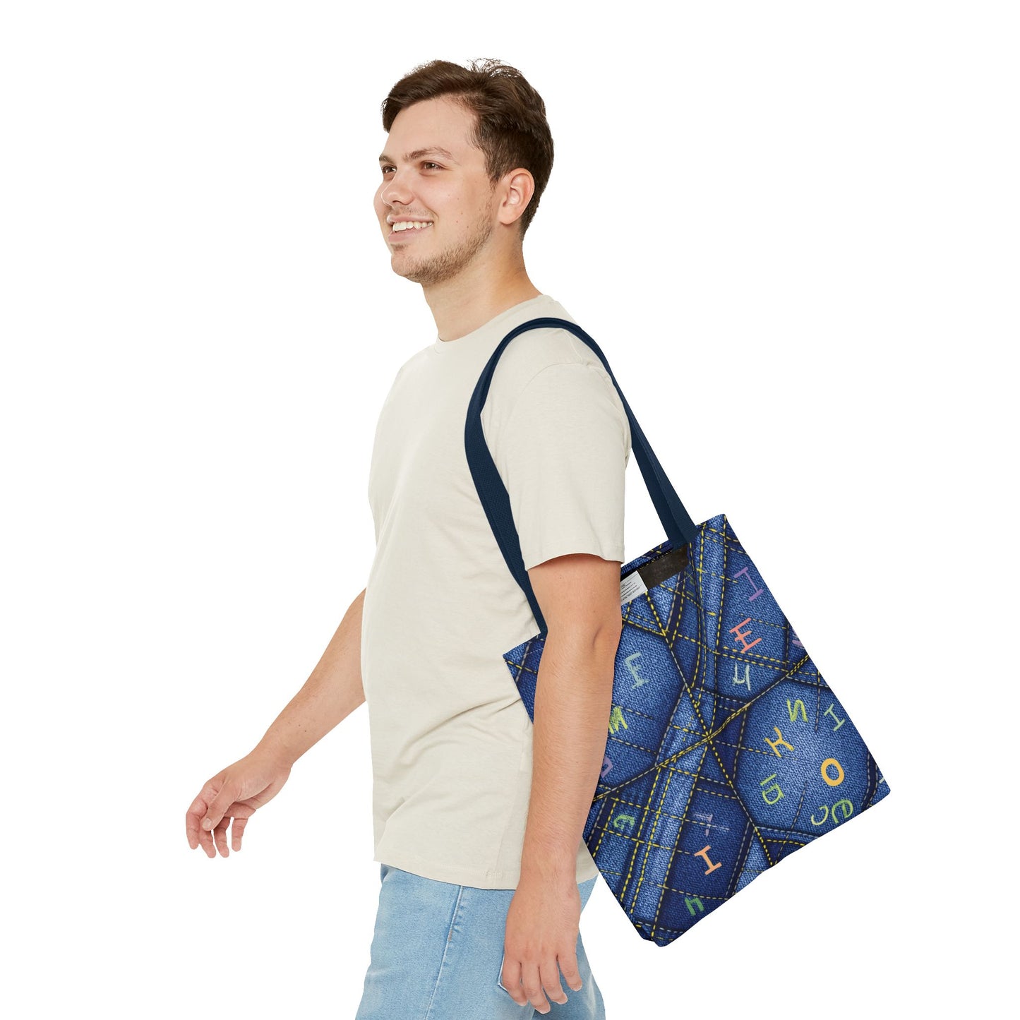 Denim Fabric Imitation Print Unisex Canvas Bag Poly Spun 3 Sizes Tote Bag 187-6